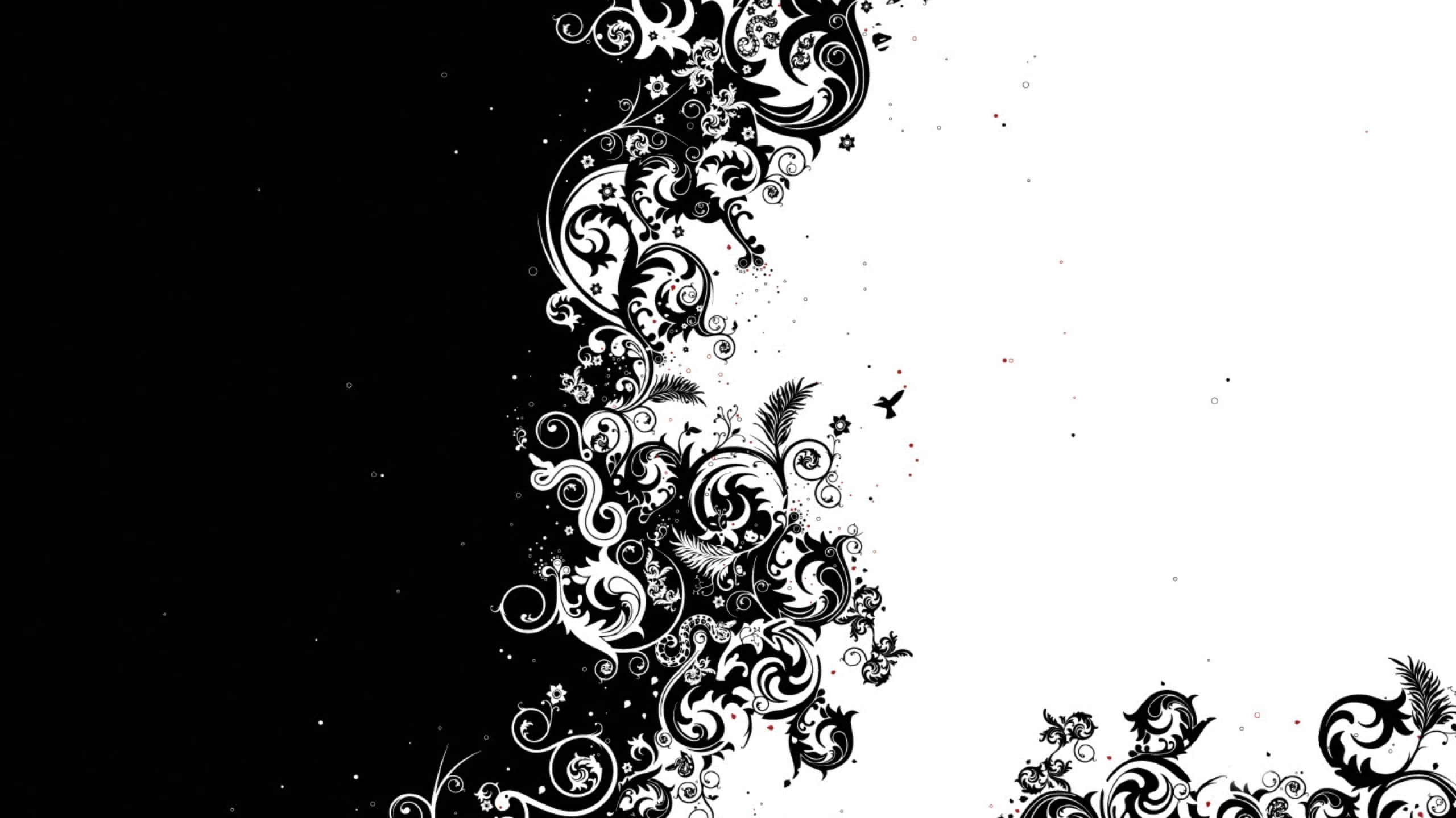 Simple Black And White 桌布 壁紙 — 優雅的黑白裝飾漩渦沿對角線傾瀉在強烈對比的背景上。