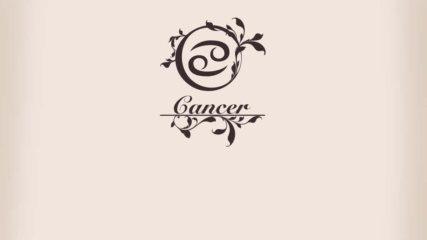 Cancer Zodiac Sign 桌布 壁紙 — 優雅的黑色巨蟹座符號，飾有旋轉的藤蔓和葉子，在柔和的米色背景上。