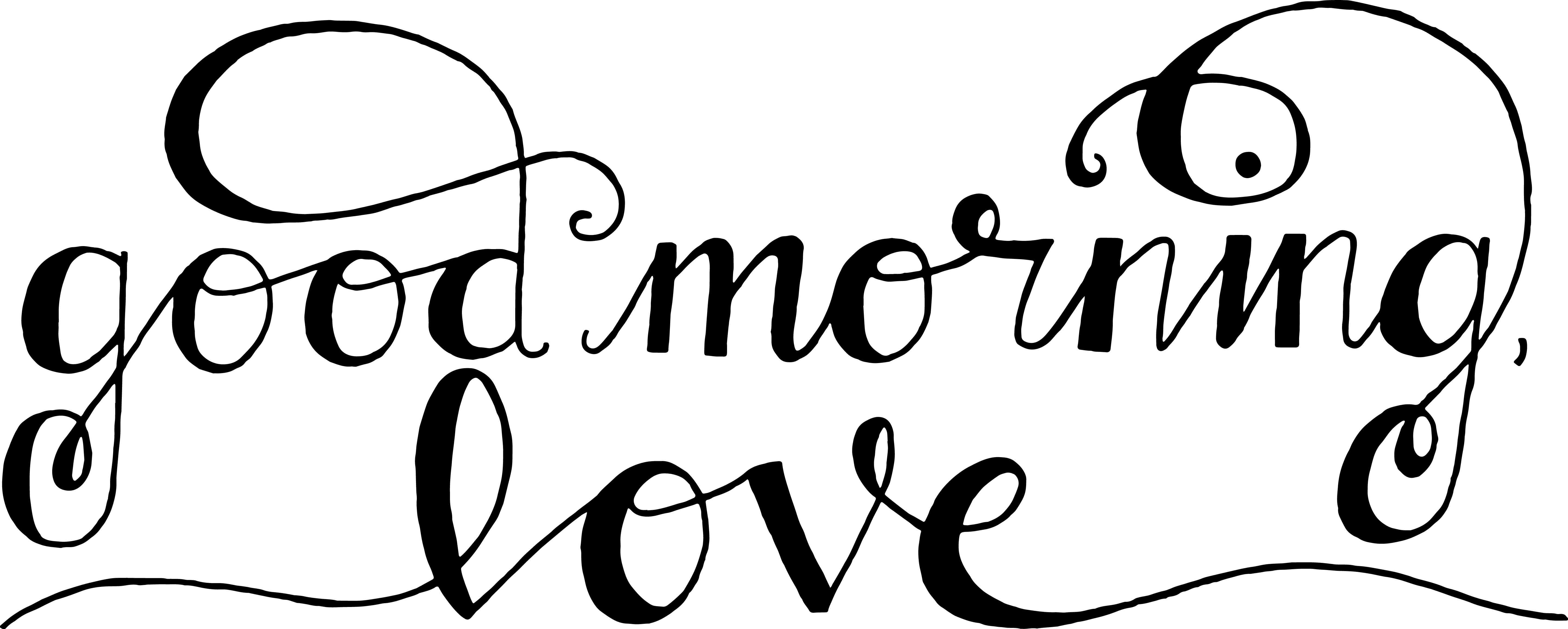 text 桌布 壁紙 — 優雅的黑色書法文字在乾淨的白色背景上寫著「早安，親愛的」，帶有流暢的漩渦。