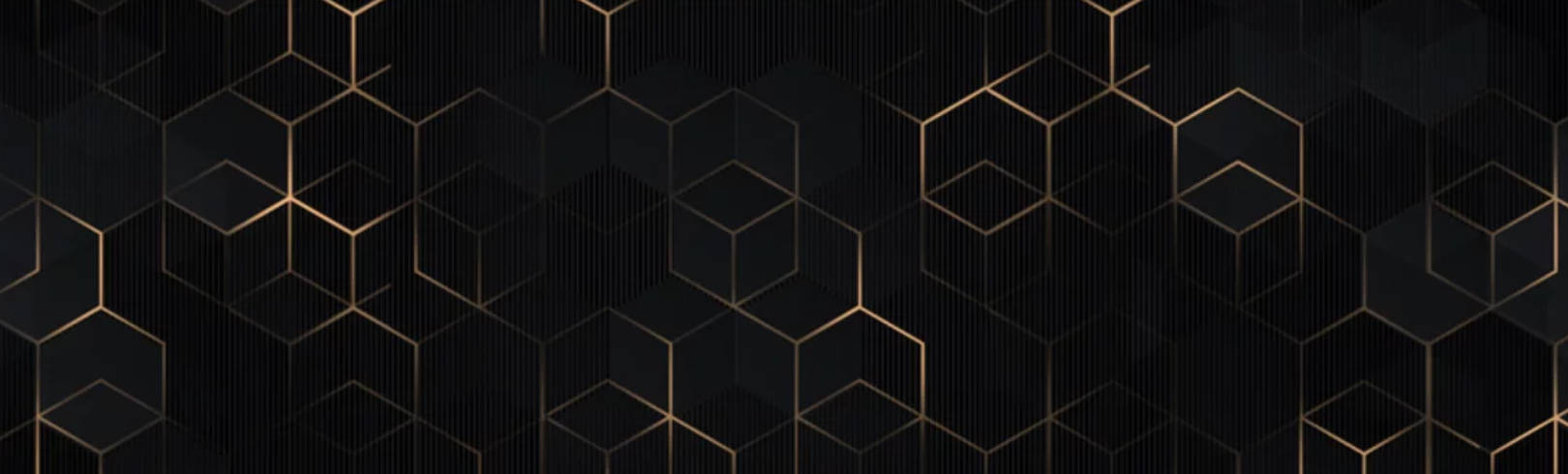 metal 桌布 壁紙 — 優雅的黑色背景，飾以發光的金色六邊形幾何圖案，營造出奢華的現代抽象設計。