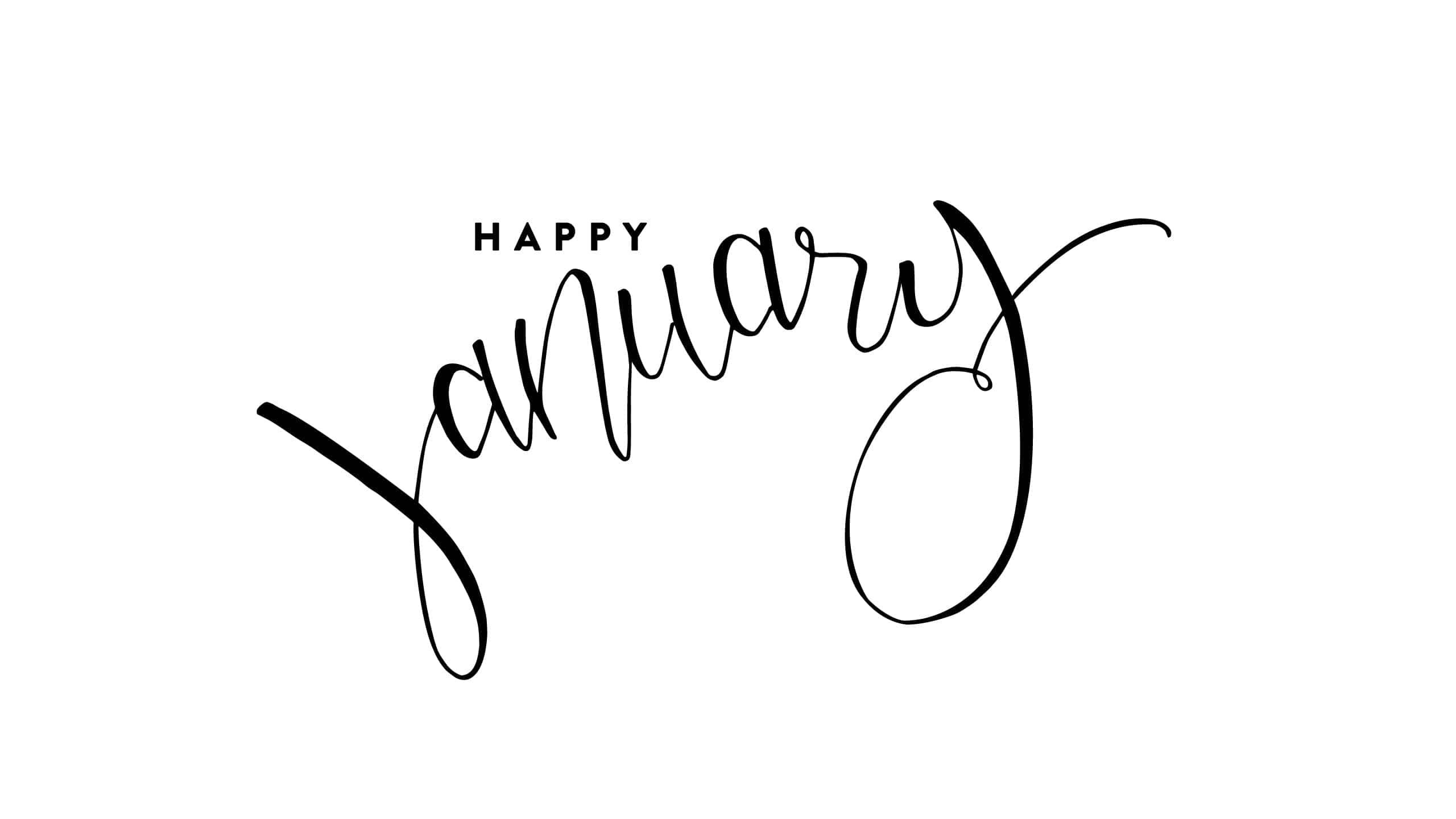 iPhone 桌布 壁紙 — 優雅的黑色草書字體在潔白背景上寫著「Happy January」。