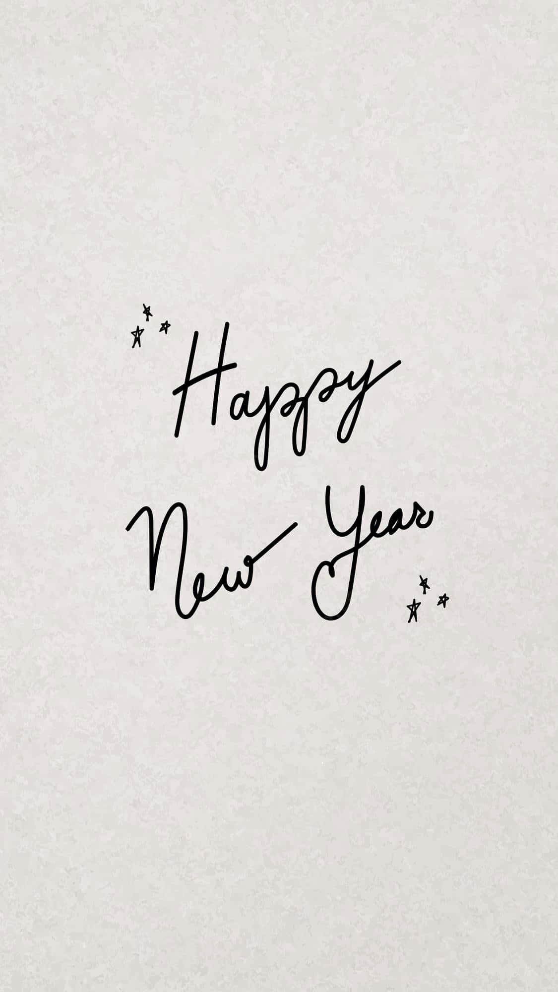 Happy New Year iPhone 桌布 壁紙 — 優雅的黑色草書寫著「Happy New Year」，並在帶有紋理的米白色紙張上點綴小星星。