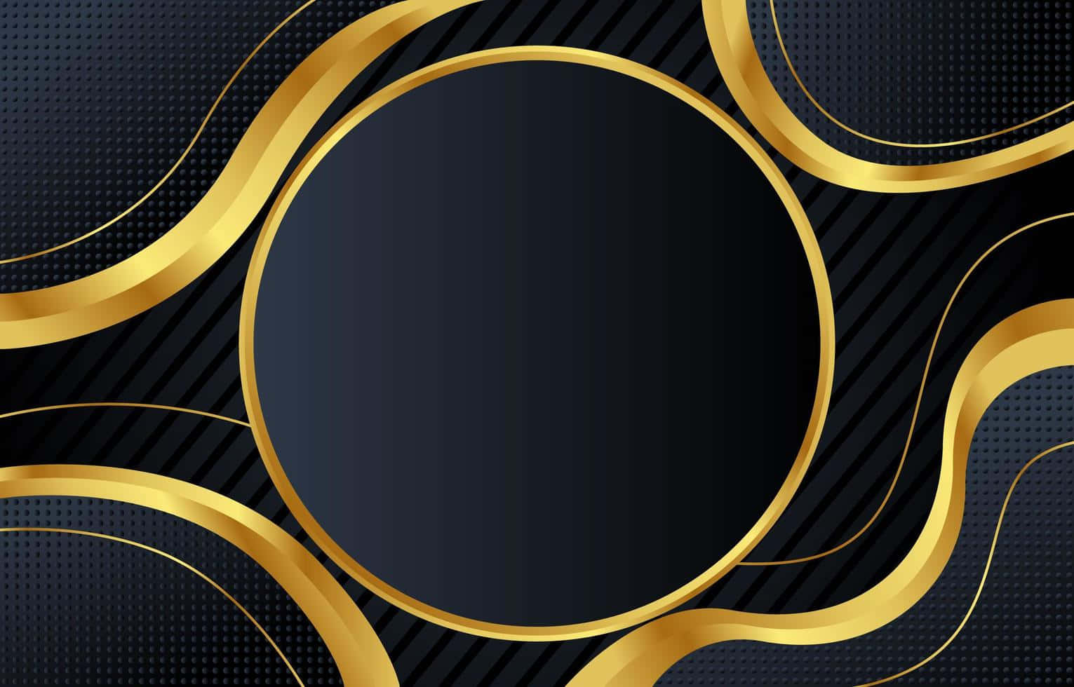 Circle 桌布 壁紙 — 優雅的黑金抽象壁紙，帶有流暢的曲線和中央圓形框架。