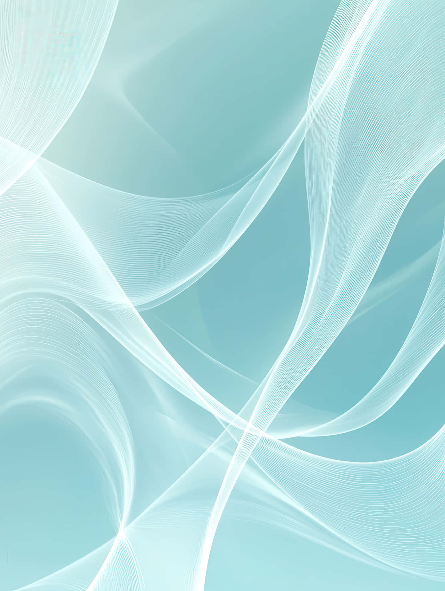 Abstract Light Blue Background with Flowing Elegant White Wavy Lines 壁紙 — 優雅飄逸的白色絲帶在柔和的淺水藍色漸變背景上優美地旋轉。