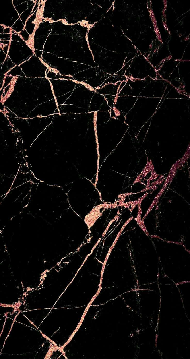 Black And Rose Gold iPhone 桌布 壁紙 — 優雅黑色大理石，帶有閃爍玫瑰金紋理，營造奢華精緻的抽象圖案。