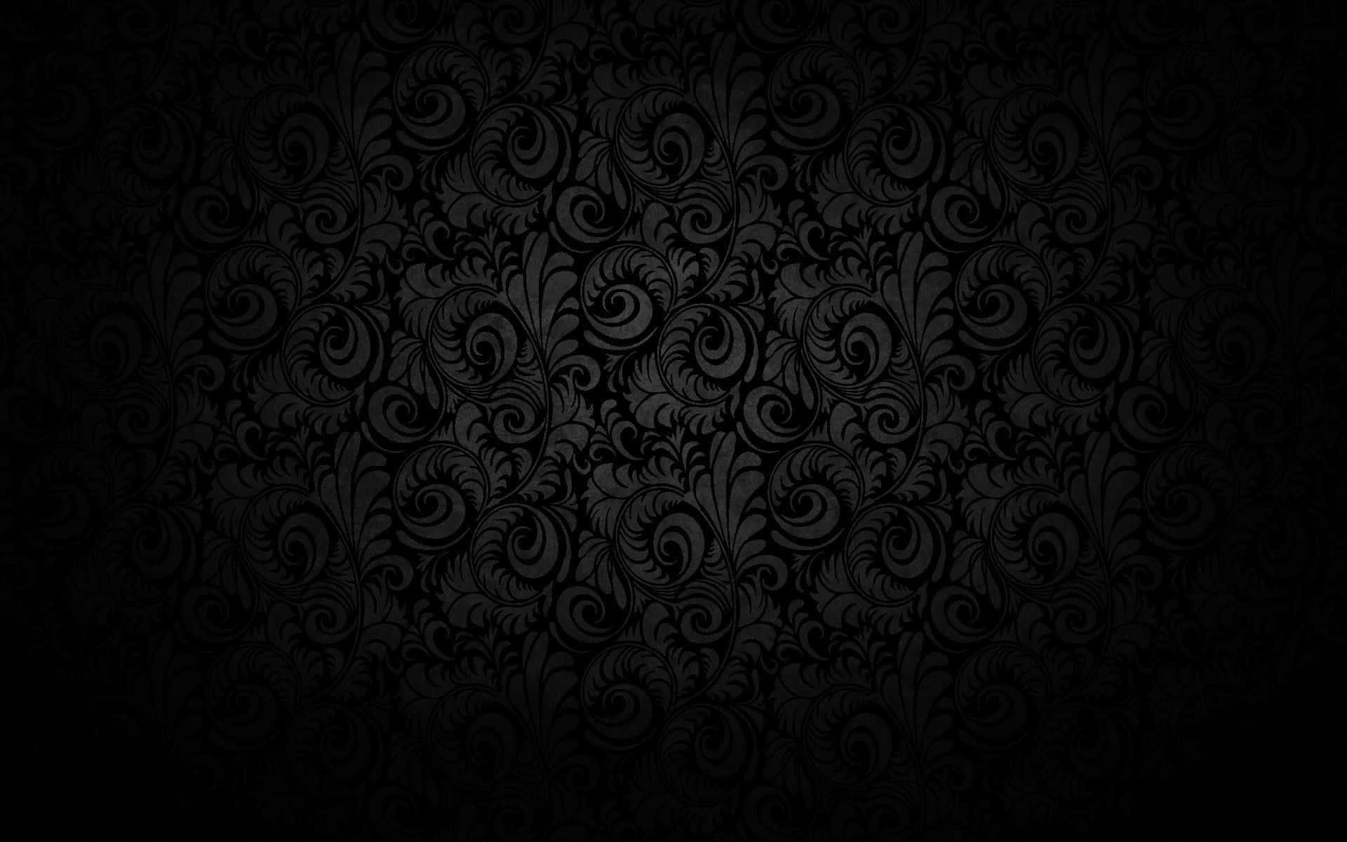 Goth 桌布 壁紙 — 優雅黑色大馬士革圖案，在深色漸變背景上帶有漩渦花卉圖案。
