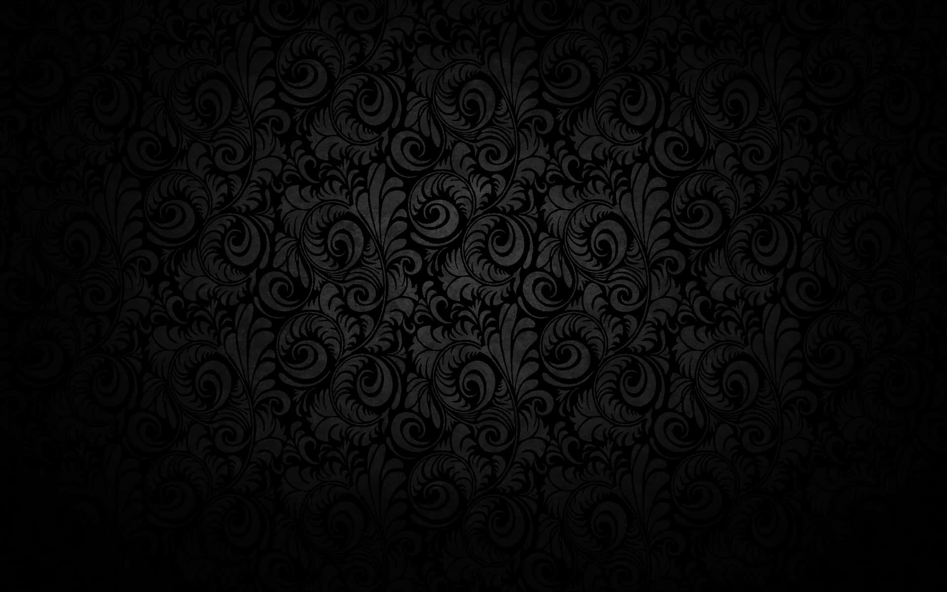 Dark Texture 桌布 壁紙 — 優雅黑色大馬士革圖案，深色背景上帶有漩渦花卉圖案。