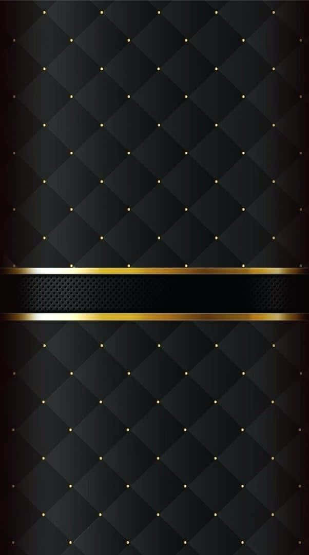 Elegant Black And Gold 桌布 壁紙 — 優雅黑色菱格紋壁紙，帶金色圓點和中央金色穿孔帶。