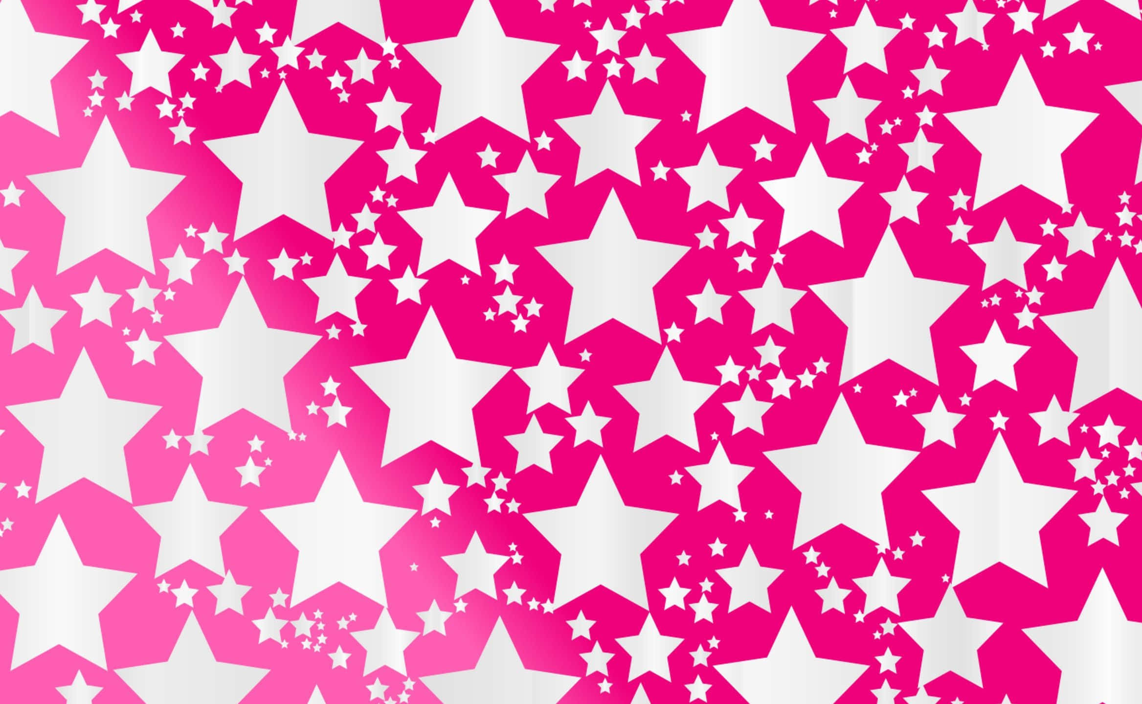 Pink Stars 桌布 壁紙 — 充滿各種大小白色星星的鮮豔粉紅色漸層壁紙。
