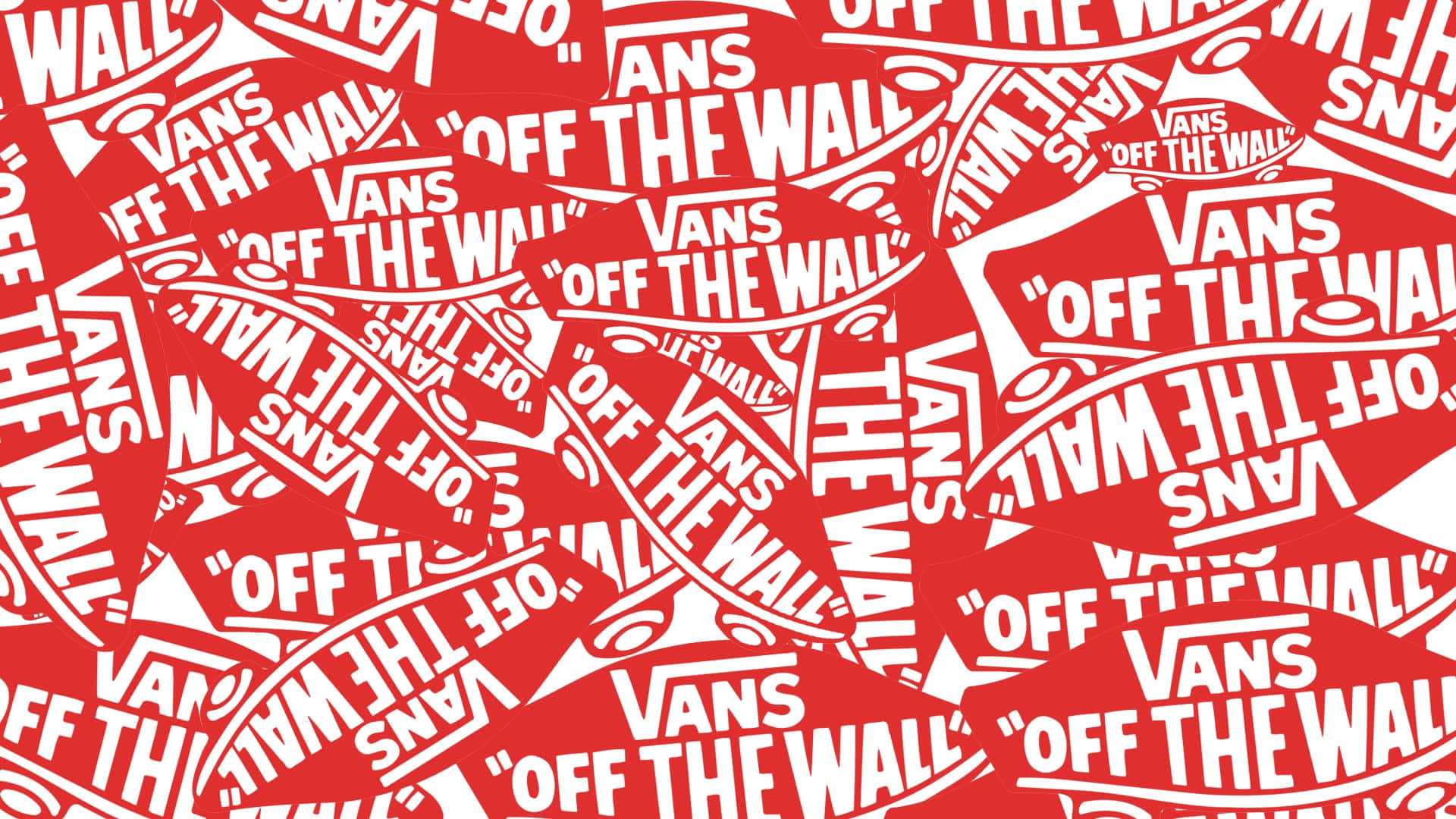 桌布 壁紙 — 充滿各種方向重疊的白色Vans Off The Wall標誌的鮮紅色背景。