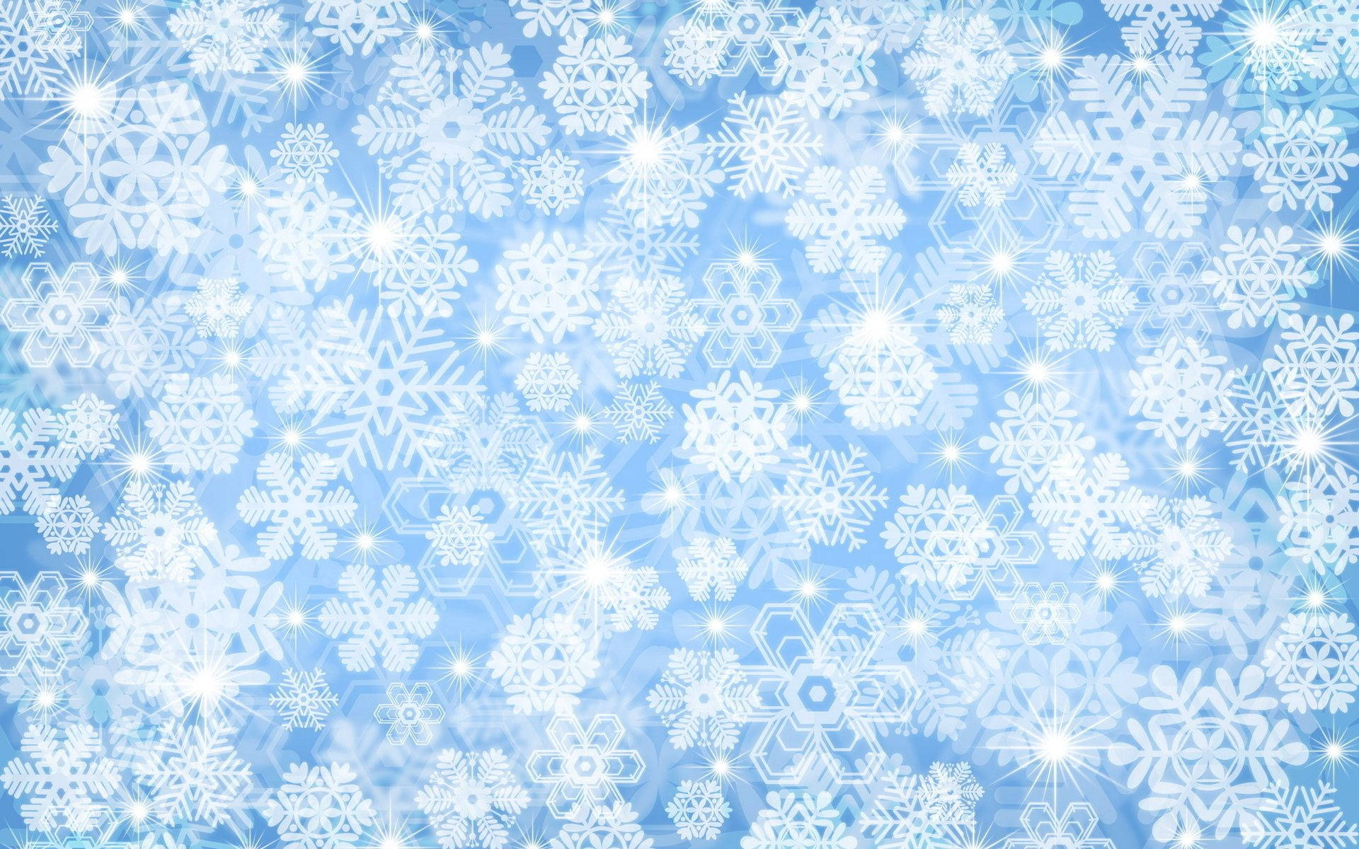 雪花 桌布 壁紙 — 充滿各種複雜設計和尺寸的發光白色雪花在鮮豔的藍色背景上。