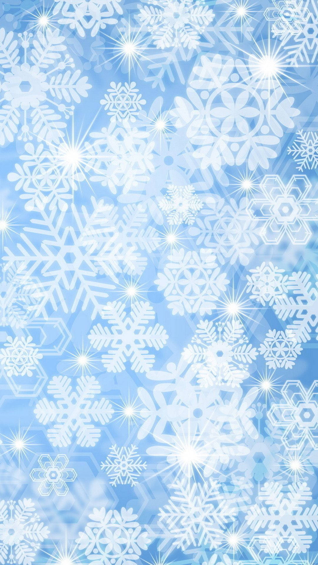 藝術 桌布 壁紙 — 充滿各種複雜設計和星爆亮點的發光白色雪花的鮮豔藍色背景。