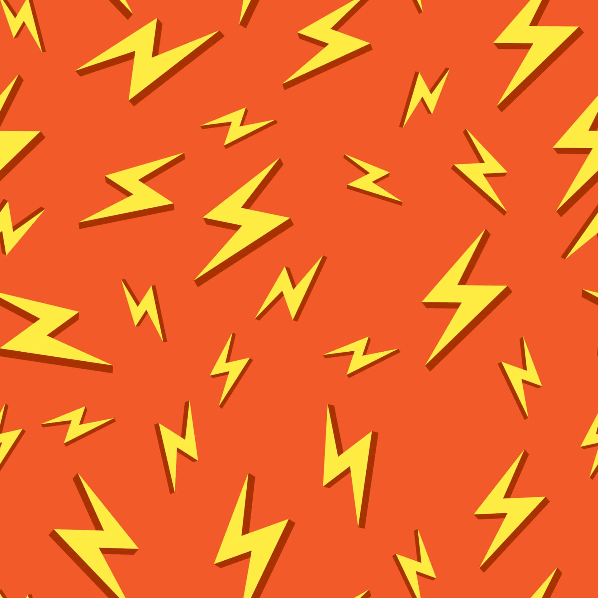Lightning Bolt 桌布 壁紙 — 充滿大膽黃色閃電重複圖案的鮮豔橙色背景。