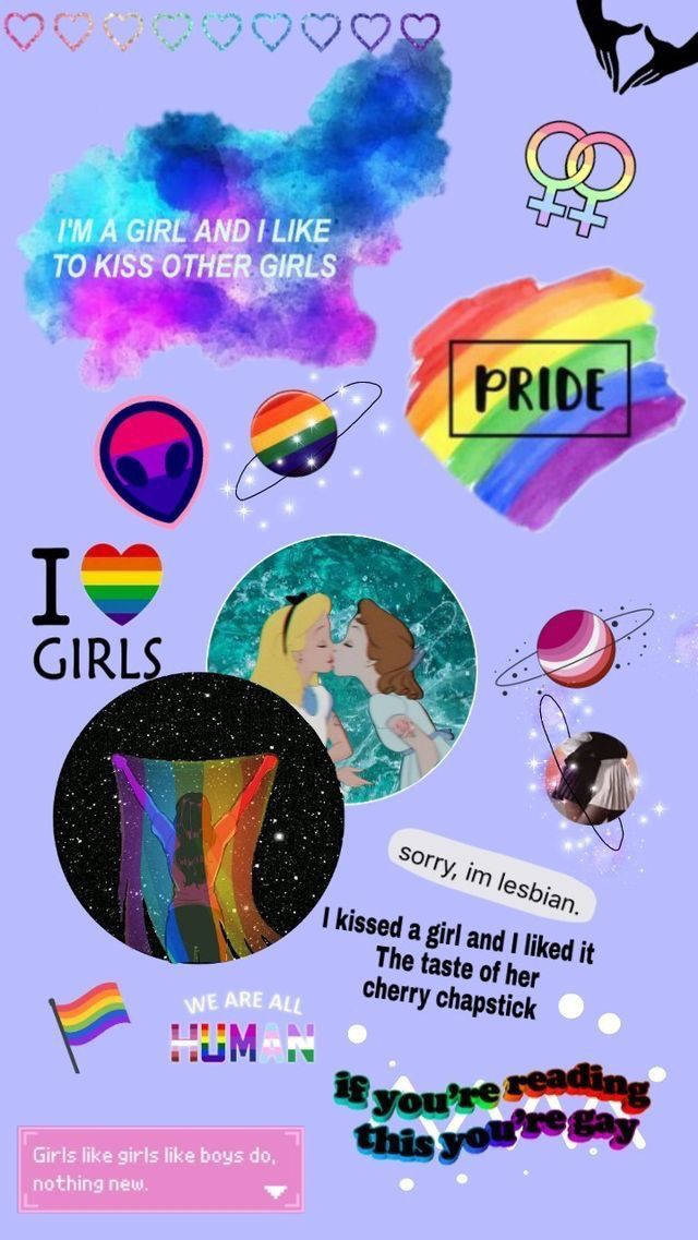 Violet 桌布 壁紙 — 充滿彩虹主題LGBTQ+符號和俏皮文字的鮮豔紫色背景，慶祝酷兒愛與身份。
