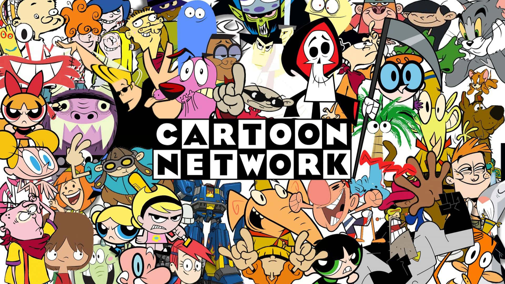 Cartoon Collage 桌布 壁紙 — 充滿活力和色彩繽紛表情的標誌性卡通網絡角色拼貼畫。