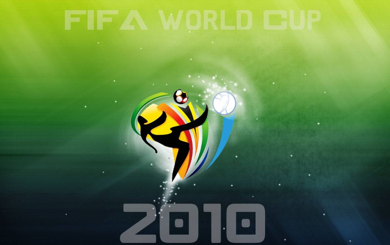 World 桌布 壁紙 — 充滿活力的2010年FIFA世界盃標誌，以風格化的足球員踢球，背景為發光的綠色漸變。