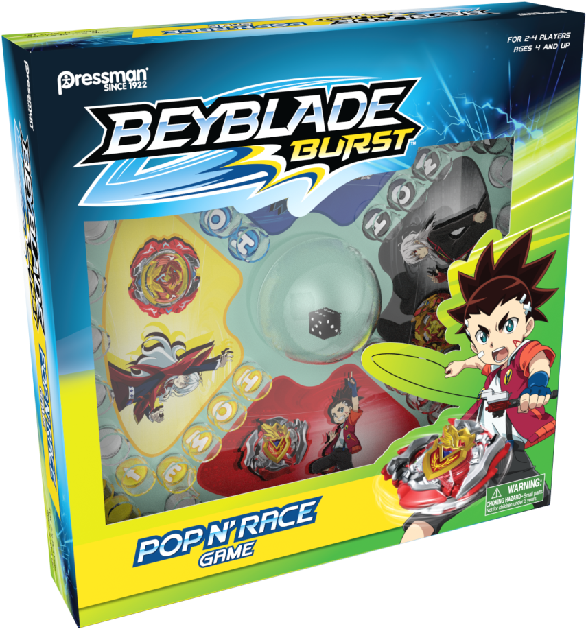Beyblade 桌布 壁紙 — 充滿活力的Beyblade Burst Pop N Race遊戲盒， featuring 動漫角色和旋轉陀螺的動態動作。