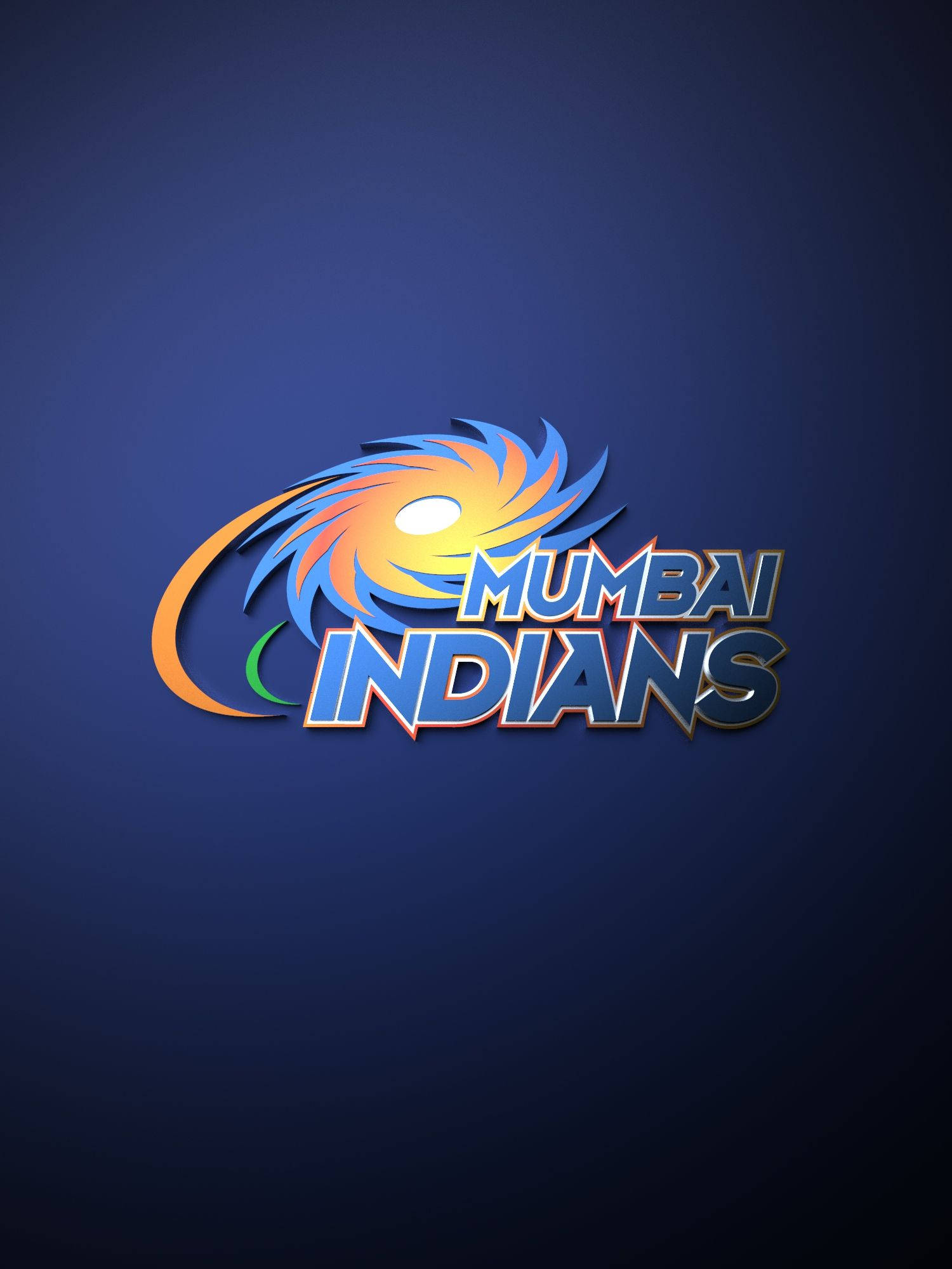 Mumbai Indians 桌布 壁紙 — 充滿活力的Mumbai Indians標誌，在深藍色漸變背景上帶有旋轉的橙色、藍色和綠色設計。
