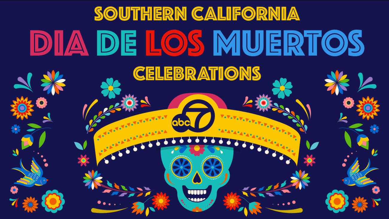 Dia De Los Muertos 桌布 壁紙 — 充滿活力的亡靈節糖骷髏，戴著一頂裝飾著色彩繽紛的花朵和鳥類的黃色闊邊帽，背景為深藍色。