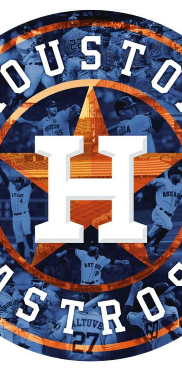Astros 桌布 壁紙 — 充滿活力的休士頓太空人隊桌布，球員在橙色和藍色調的醒目星星標誌周圍行動。