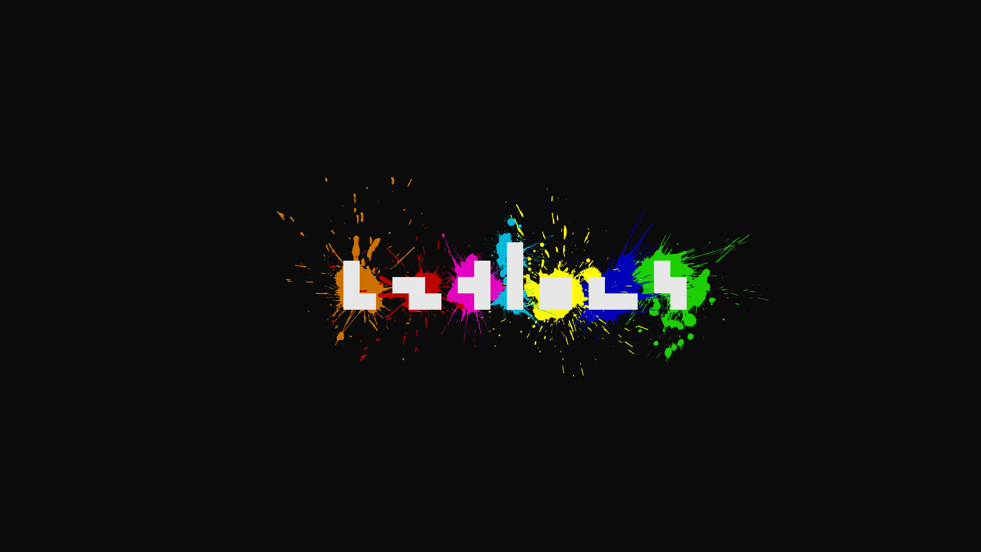 game 桌布 壁紙 — 充滿活力的像素文字「LZ4LACH」在黑色背景上爆發出色彩繽紛的油漆飛濺。