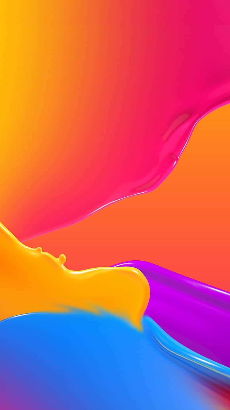 Orange And Blue 桌布 壁紙 — 充滿活力的光澤油漆流，以橙色、粉紅色、黃色和藍色動態地流過螢幕。