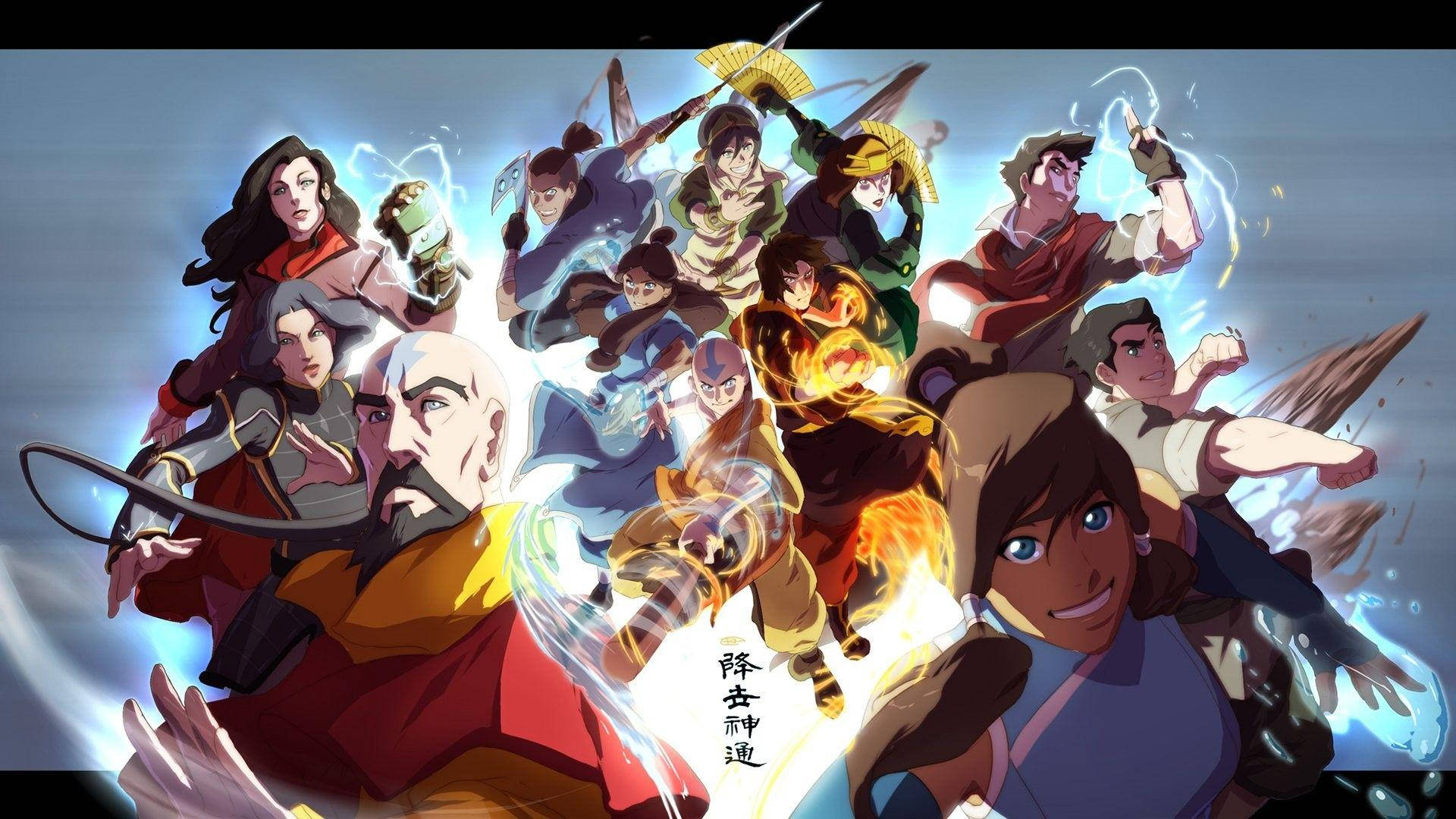 Korra 桌布 壁紙 — 充滿活力的動漫角色在充滿動感的構圖中釋放元素力量。