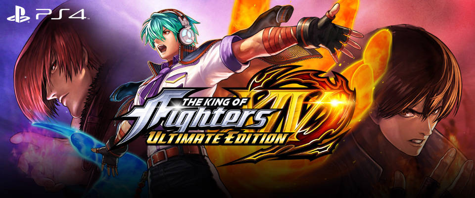 三位動漫戰士以戰鬥姿勢呈現，帶有發光能量效果，適用於《The King of Fighters XIV Ultimate Edition》。 — Ps4 壁紙