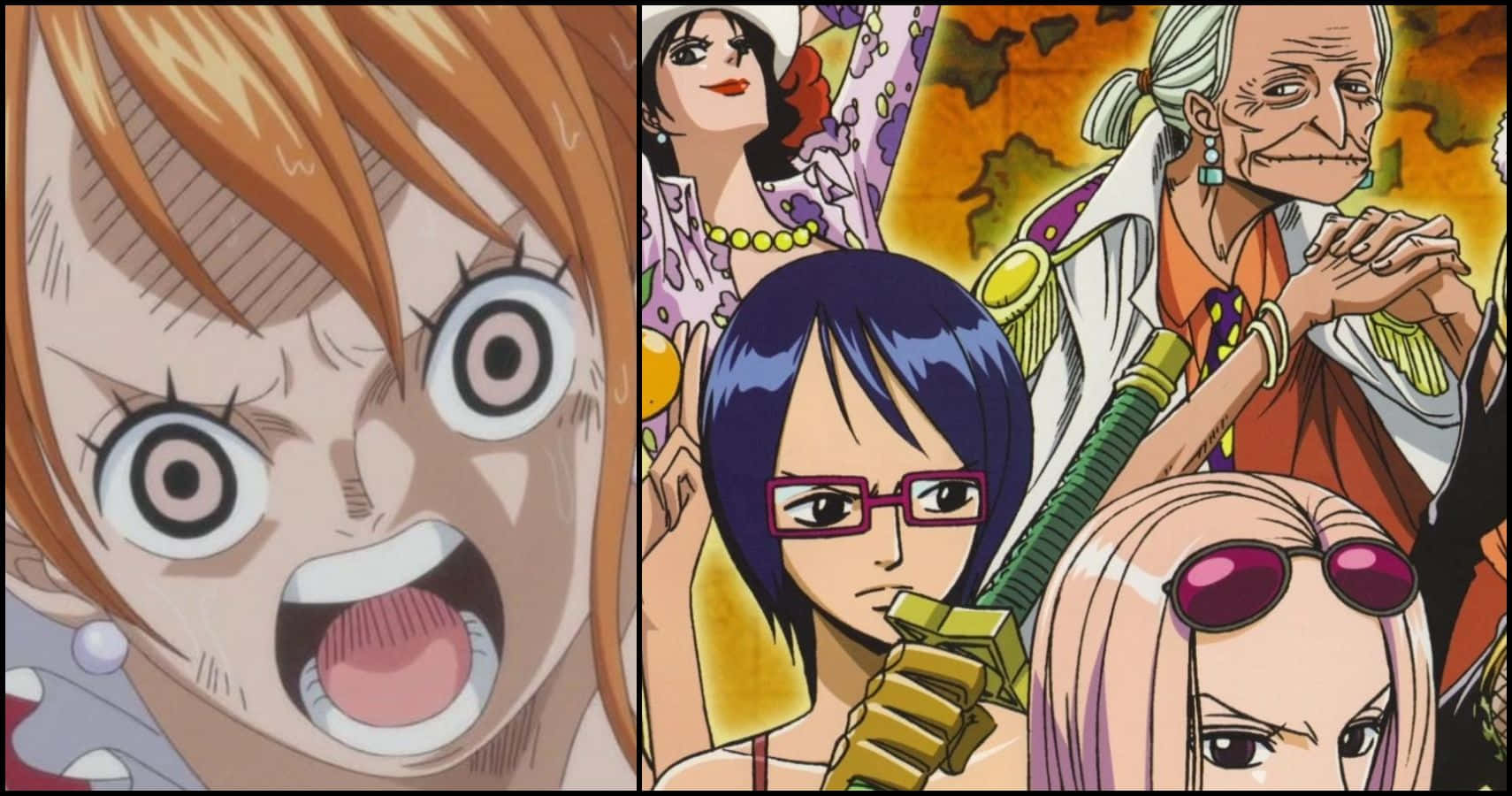 One Piece Stampede 桌布 壁紙 — 充滿活力的動畫拼貼畫，以粗線條和鮮豔色彩呈現富有表現力的角色。