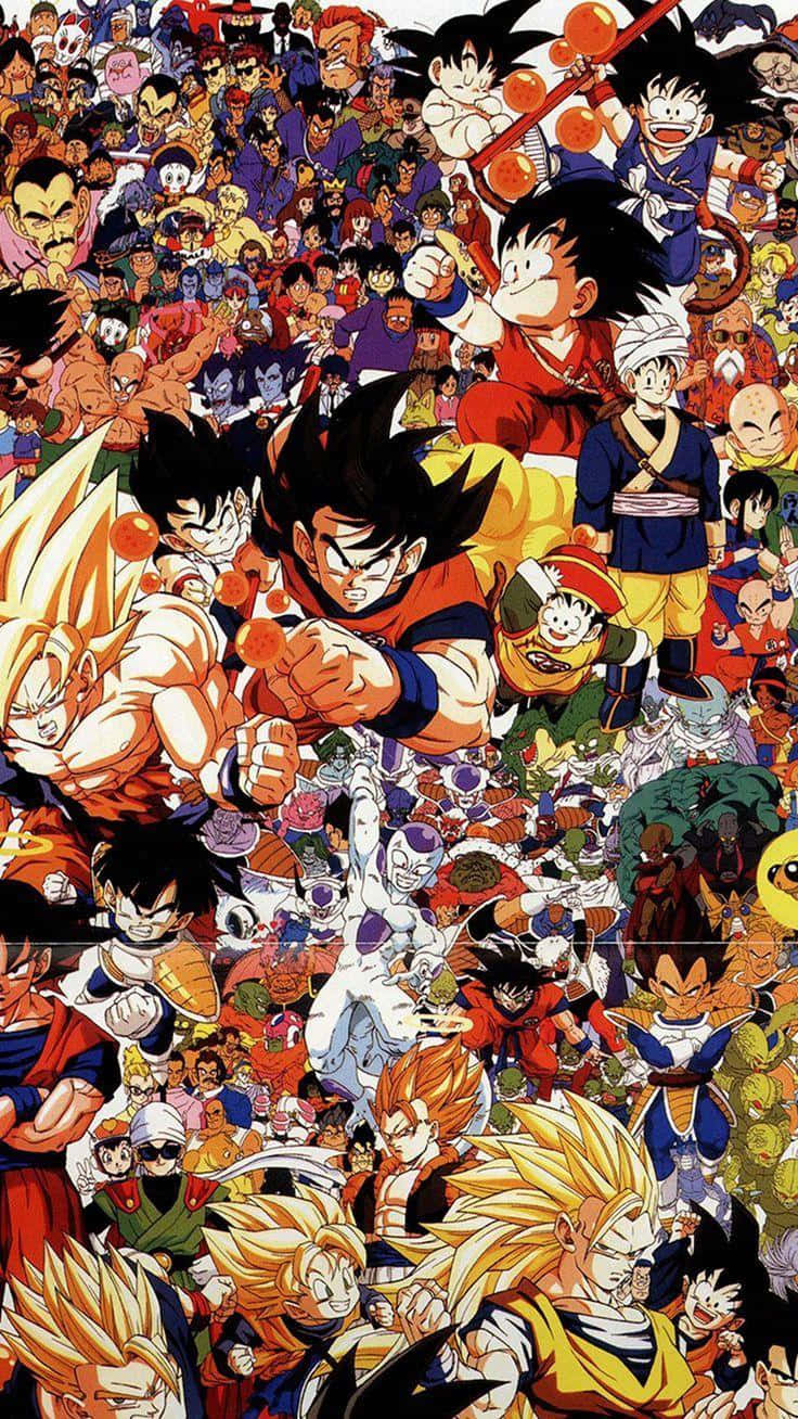 Dragon Ball Super Universe 6 桌布 壁紙 — 充滿活力的動畫拼貼畫，包含數十個七龍珠角色，姿勢動感，服裝色彩繽紛。