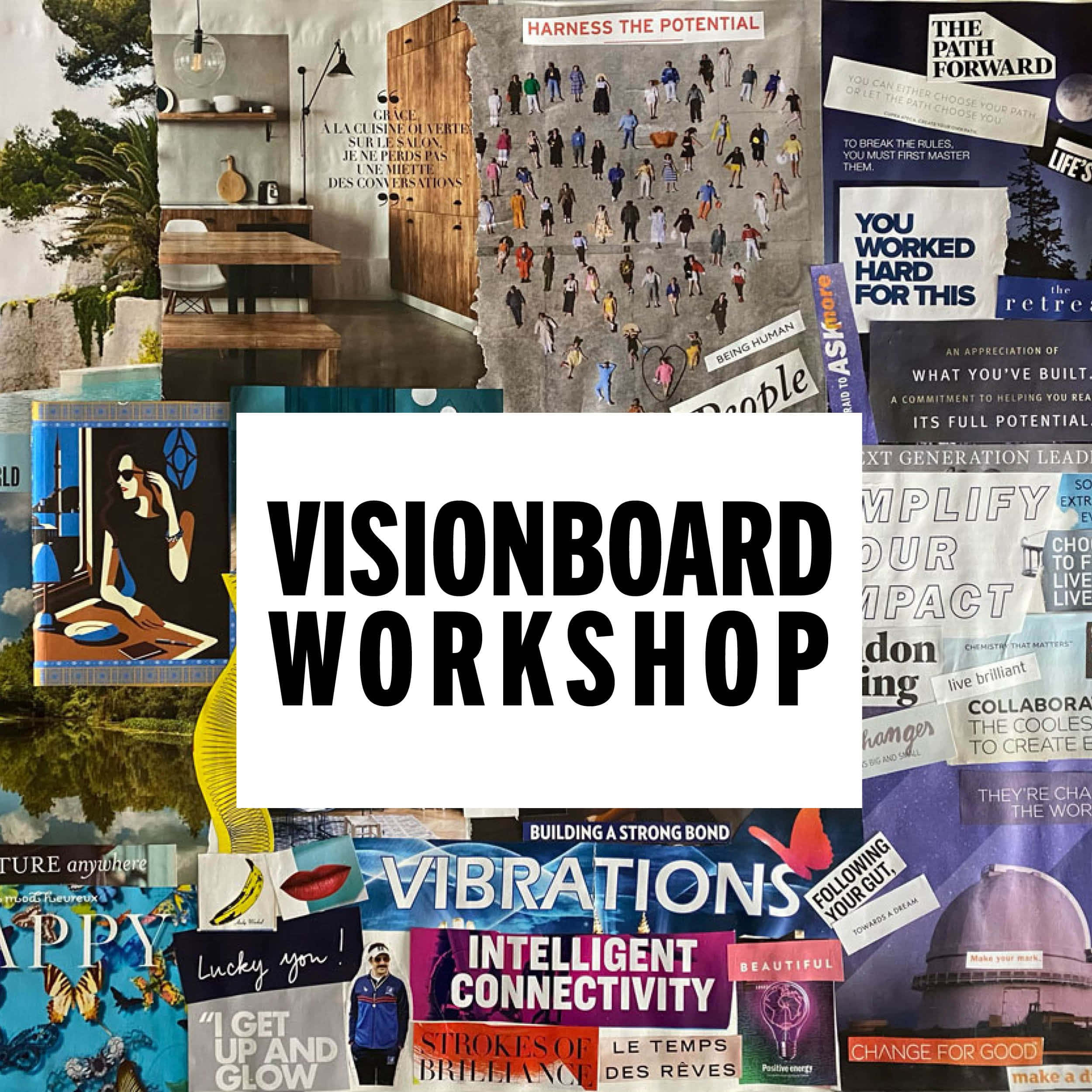 Vision Board 桌布 壁紙 — 充滿活力的勵志名言和圖像拼貼，促進個人成長和願景板創作。