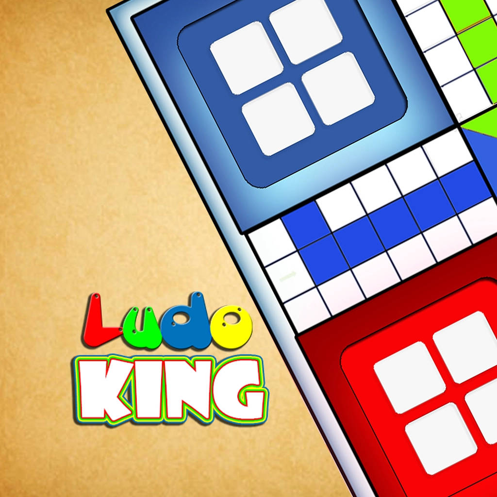 桌布 壁紙 — 充滿活力的卡通風格Ludo King遊戲板，在紋理米色背景上有大膽的紅色、藍色和綠色方格。