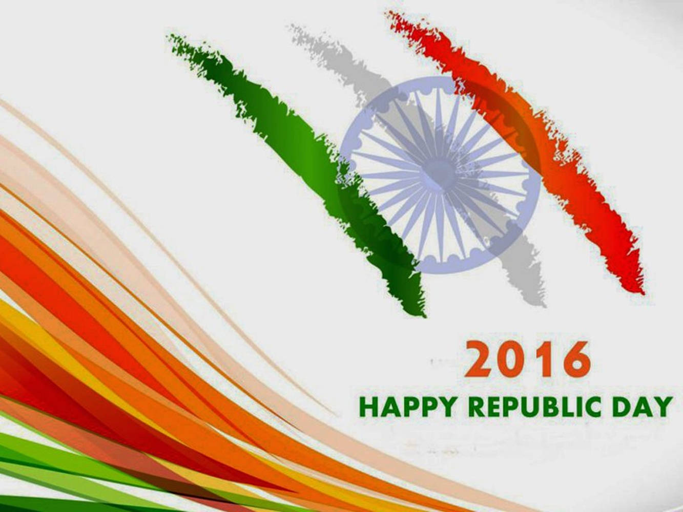 Republic Day 桌布 壁紙 — 充滿活力的印度國旗筆觸，帶有阿育王法輪和色彩繽紛的流動條紋，慶祝2016年共和國日。