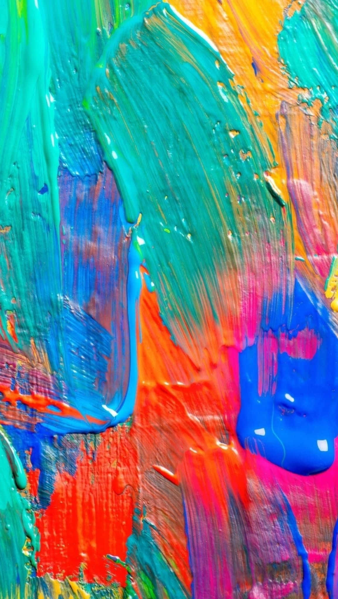 paint 桌布 壁紙 — 充滿活力的厚塗筆觸，採用青綠色、藍色、紅色和橙色，營造出動態的抽象紋理。
