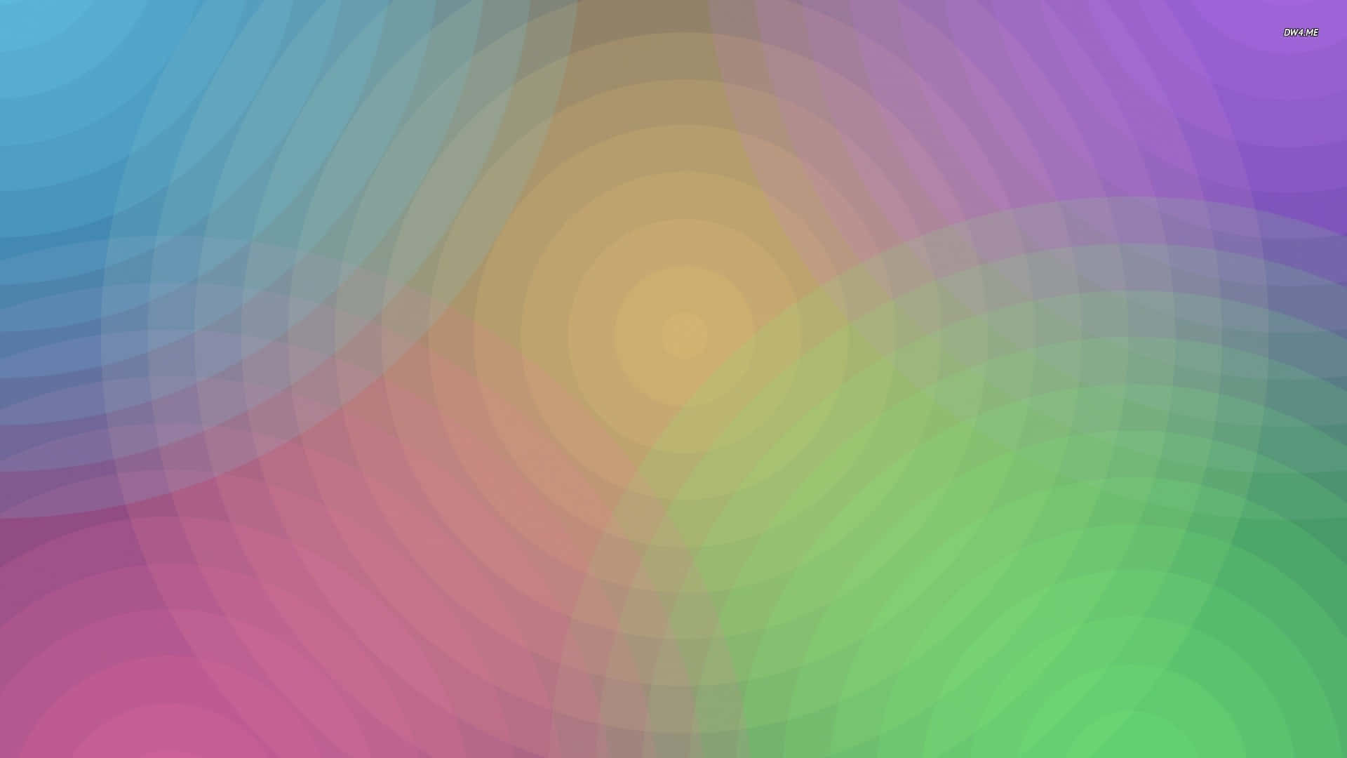 Beautiful Color 桌布 壁紙 — 充滿活力的同心弧線以柔和彩虹色調向溫暖的金色中心旋轉，營造出催眠般的抽象漸變效果。