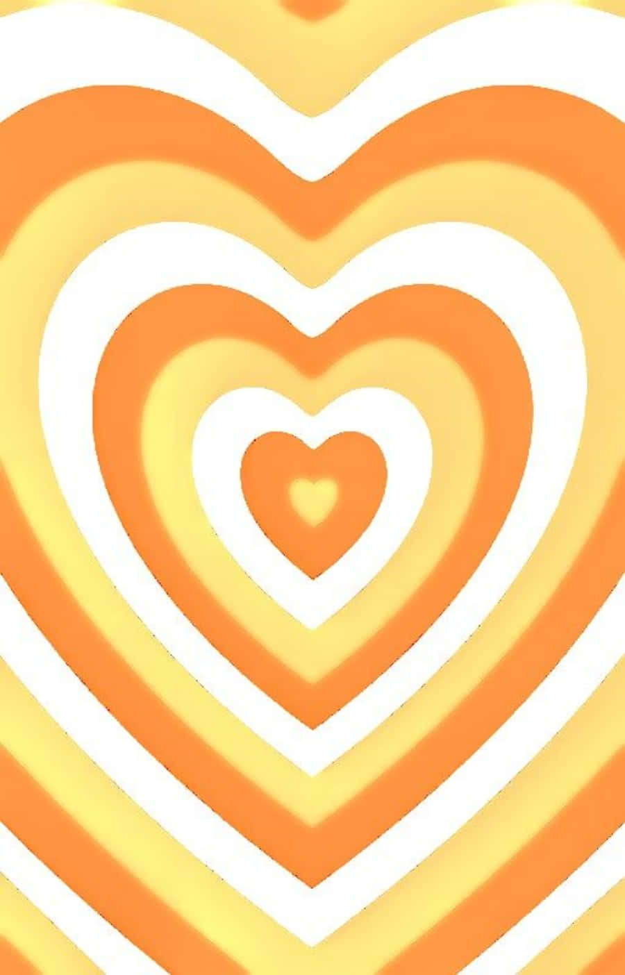 Orange Heart 桌布 壁紙 — 充滿活力的同心心形，以橙色、黃色和白色呈現，散發著復古幾何精確度的溫暖。