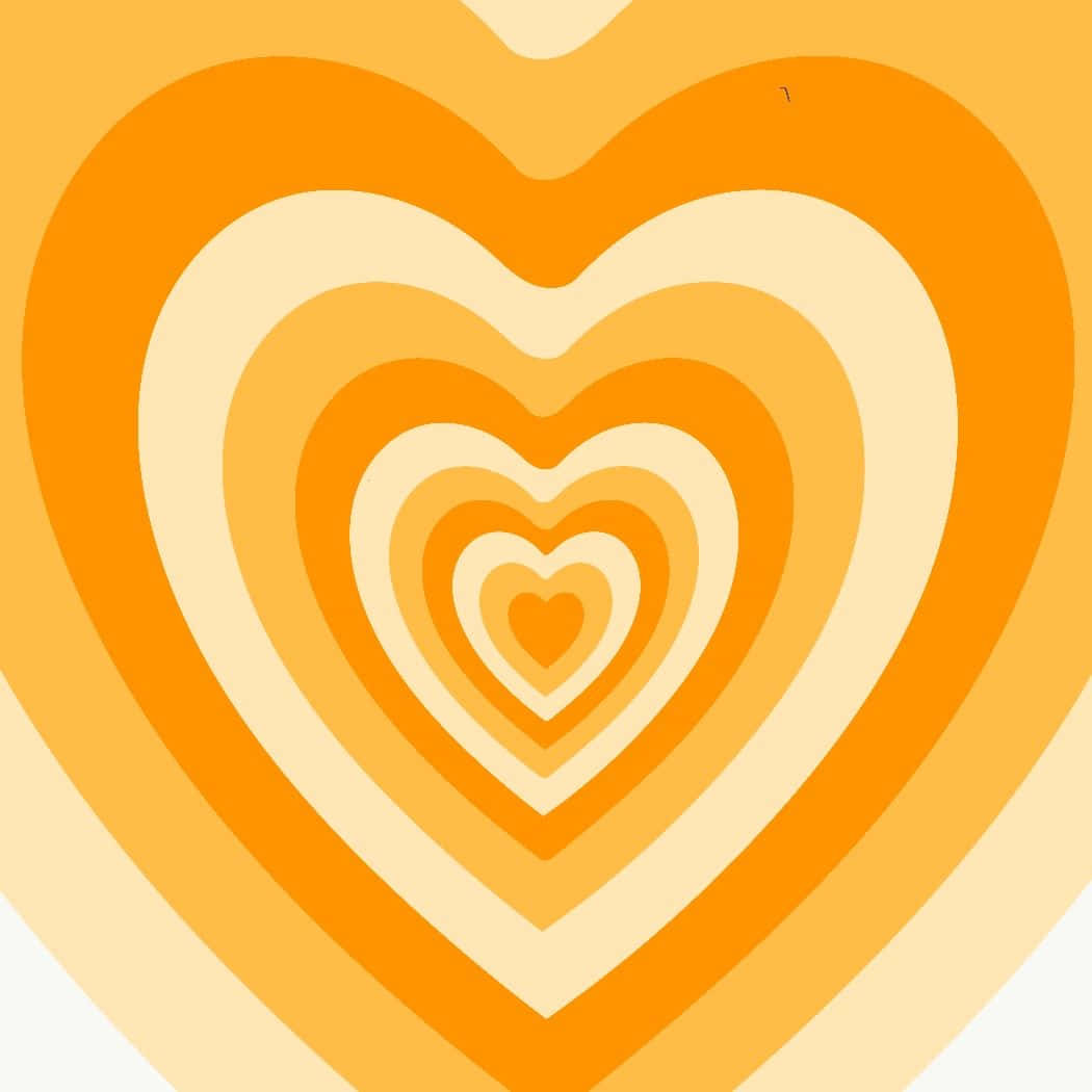 Heart 桌布 壁紙 — 充滿活力的同心心形，以溫暖的橙色和奶油色調營造出復古迷幻圖案。
