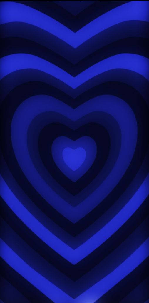 Blue Heart 桌布 壁紙 — 充滿活力的同心藍色心形在催眠般的數位圖案中向內輻射。