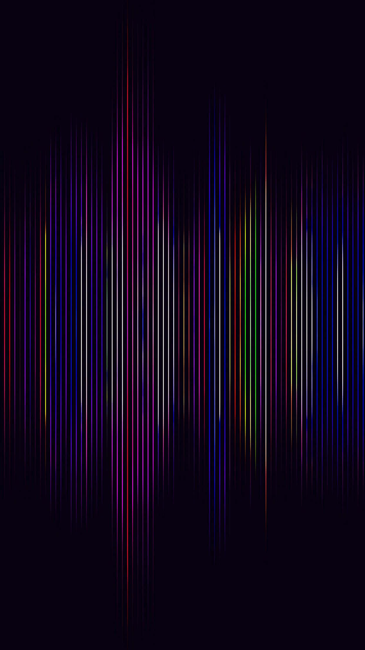 Minimalist Pattern 桌布 壁紙 — 充滿活力的垂直光條在彩虹色調中，像數位心跳一樣在深黑色背景上脈動。