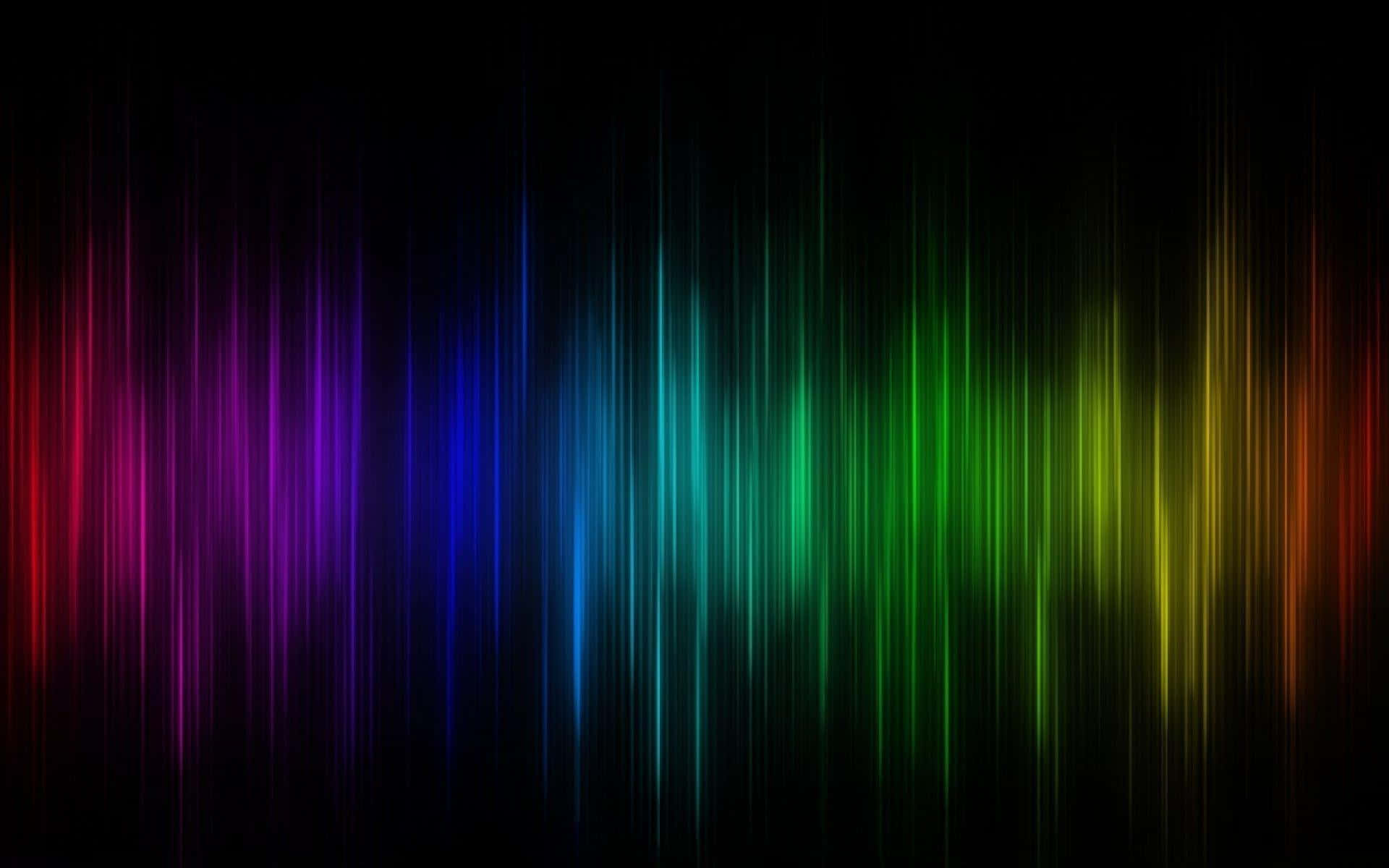 Spectrum 桌布 壁紙 — 充滿活力的垂直彩虹光條在黑色背景上像數位音頻波形一樣脈動。