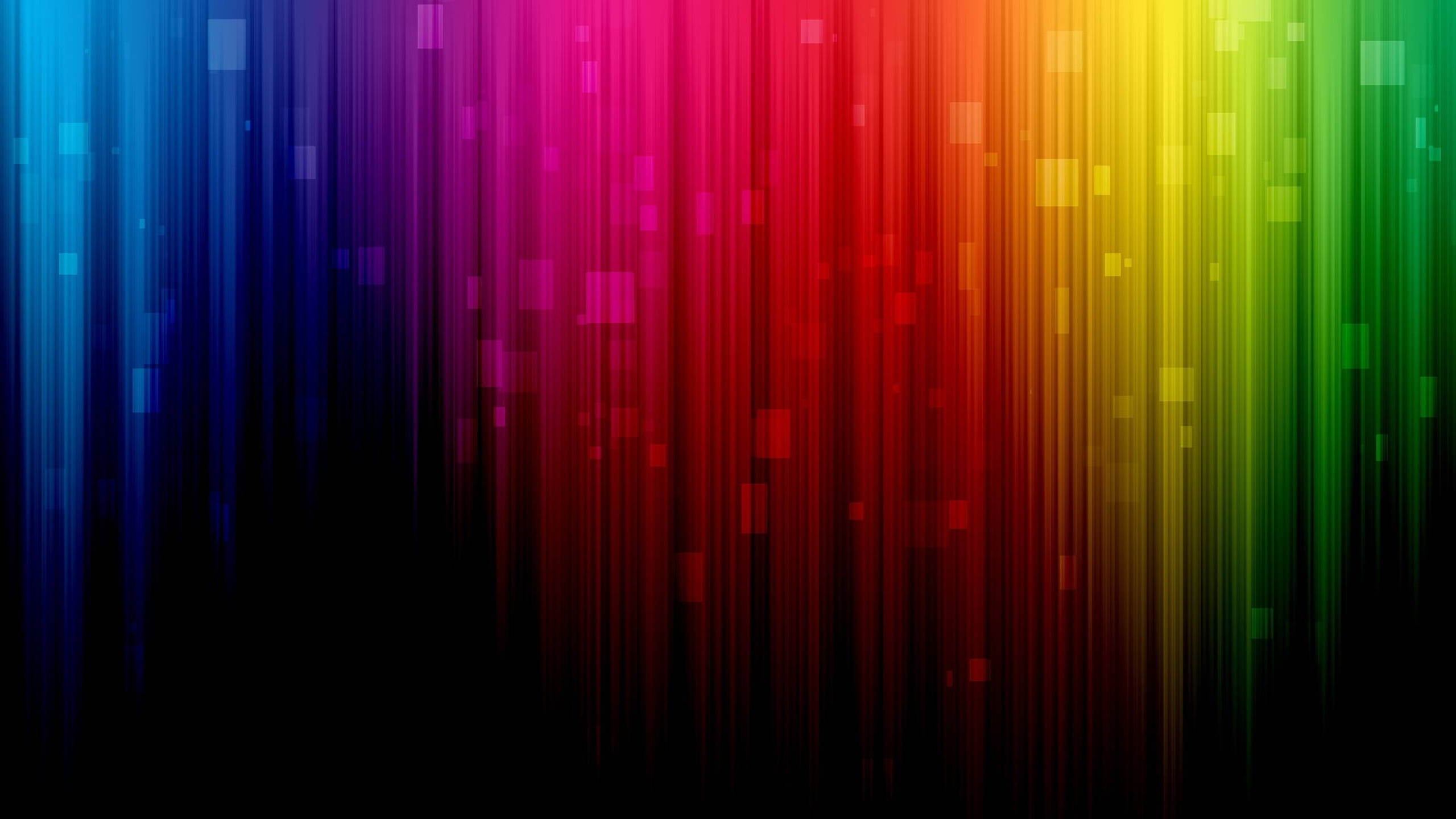 Spectrum 桌布 壁紙 — 充滿活力的垂直彩虹光條從上到下層疊，背景為黑色，帶有浮動的像素化方塊。