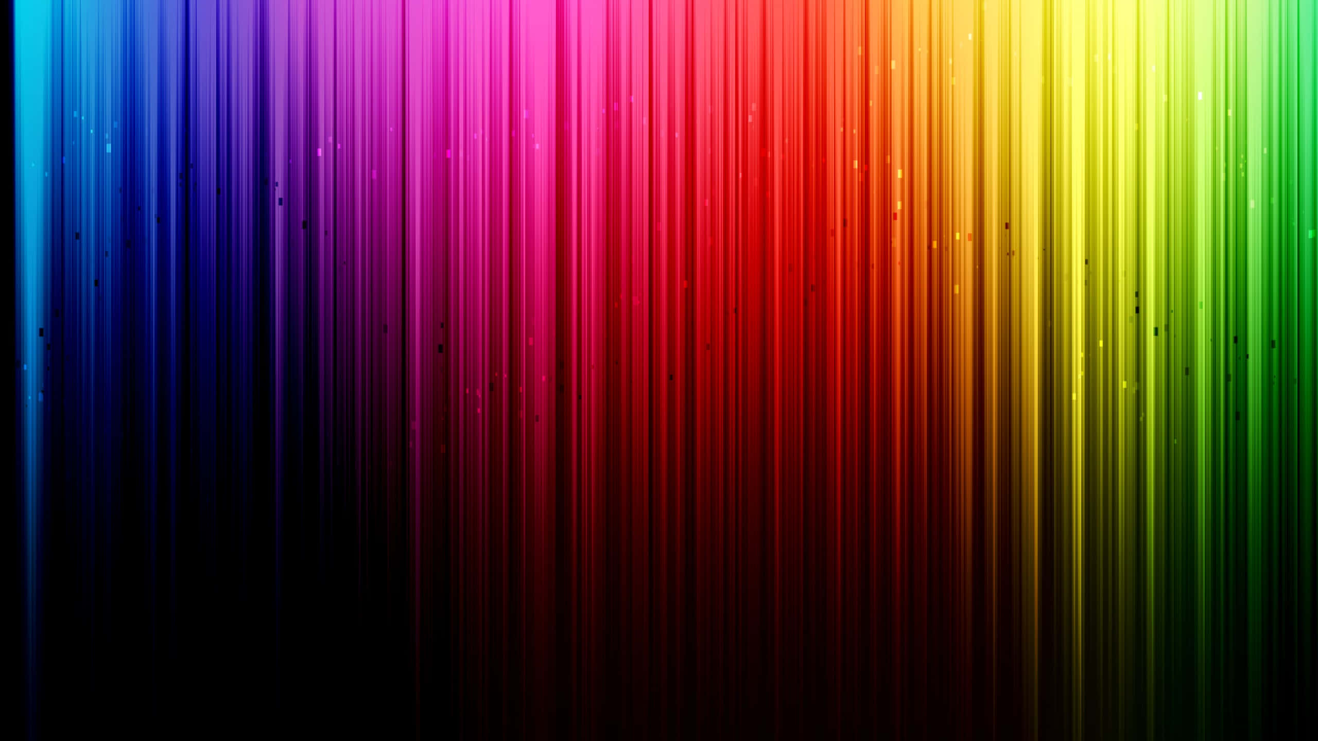 Aesthetic YouTube Banner 桌布 壁紙 — 充滿活力的垂直彩虹條紋漸變為黑色，並有發光粒子飄過。