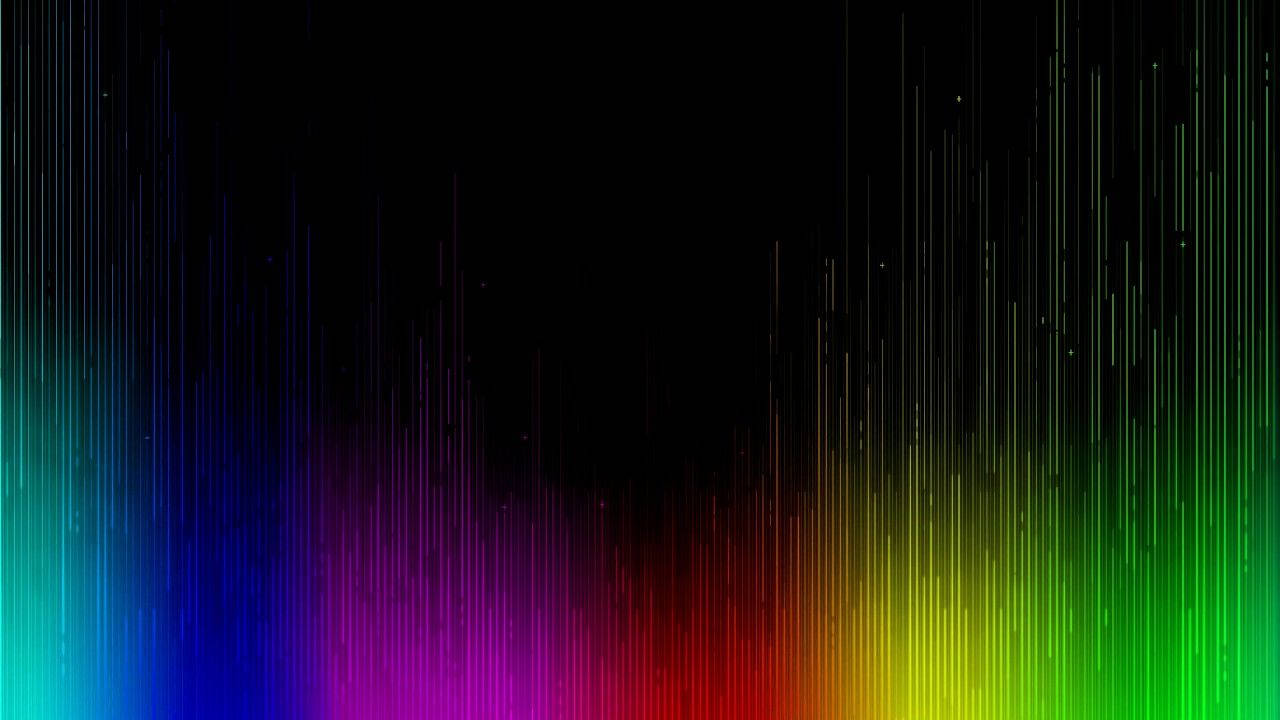 RGB 桌布 壁紙 — 充滿活力的垂直彩虹線條從黑色背景中升起，如同數位聲波。