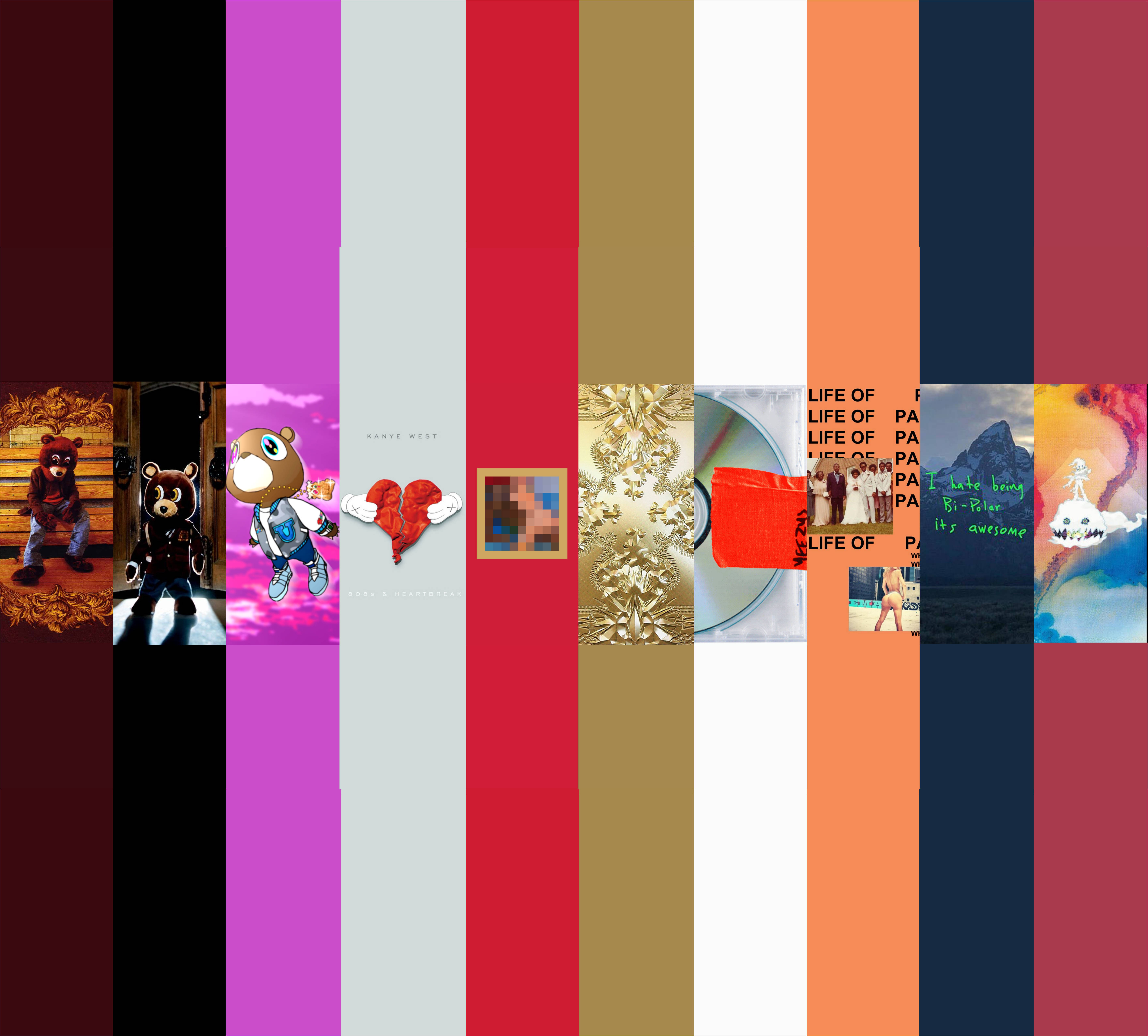 Stripes 桌布 壁紙 — 充滿活力的垂直條紋拼貼畫，以流行文化圖標、專輯藝術和抽象設計呈現大膽色彩。