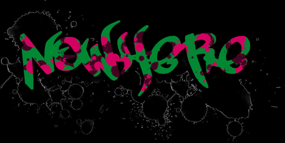 Graffiti Desktop 桌布 壁紙 — 充滿活力的塗鴉風格文字 'Nowhere'，以綠色和粉紅色潑濺在黑色背景上，並帶有白色墨水潑濺。