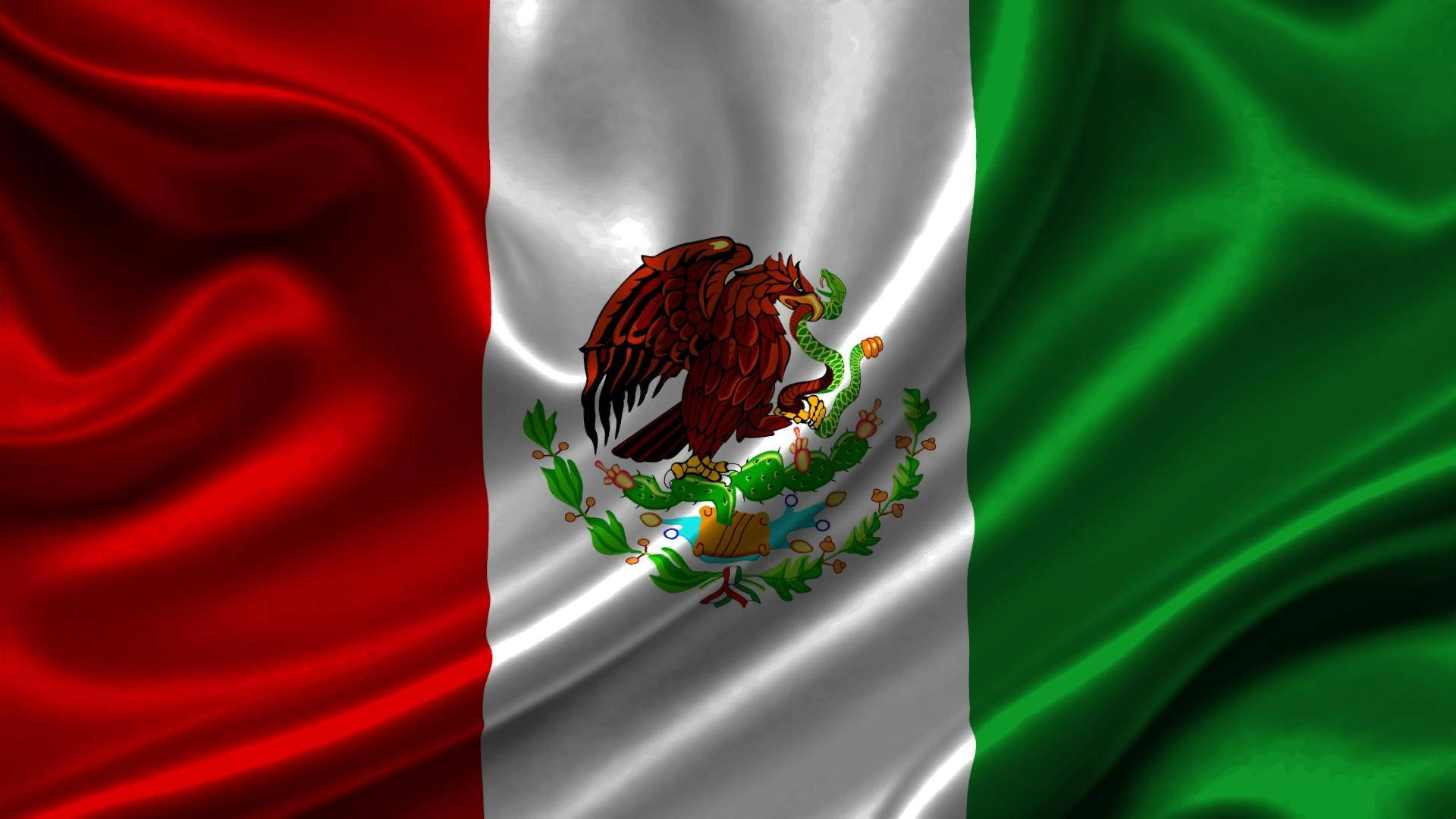 Mexican 桌布 壁紙 — 充滿活力的墨西哥國旗，帶有紅、白、綠條紋，以及一隻在仙人掌上吞噬蛇的鷹。