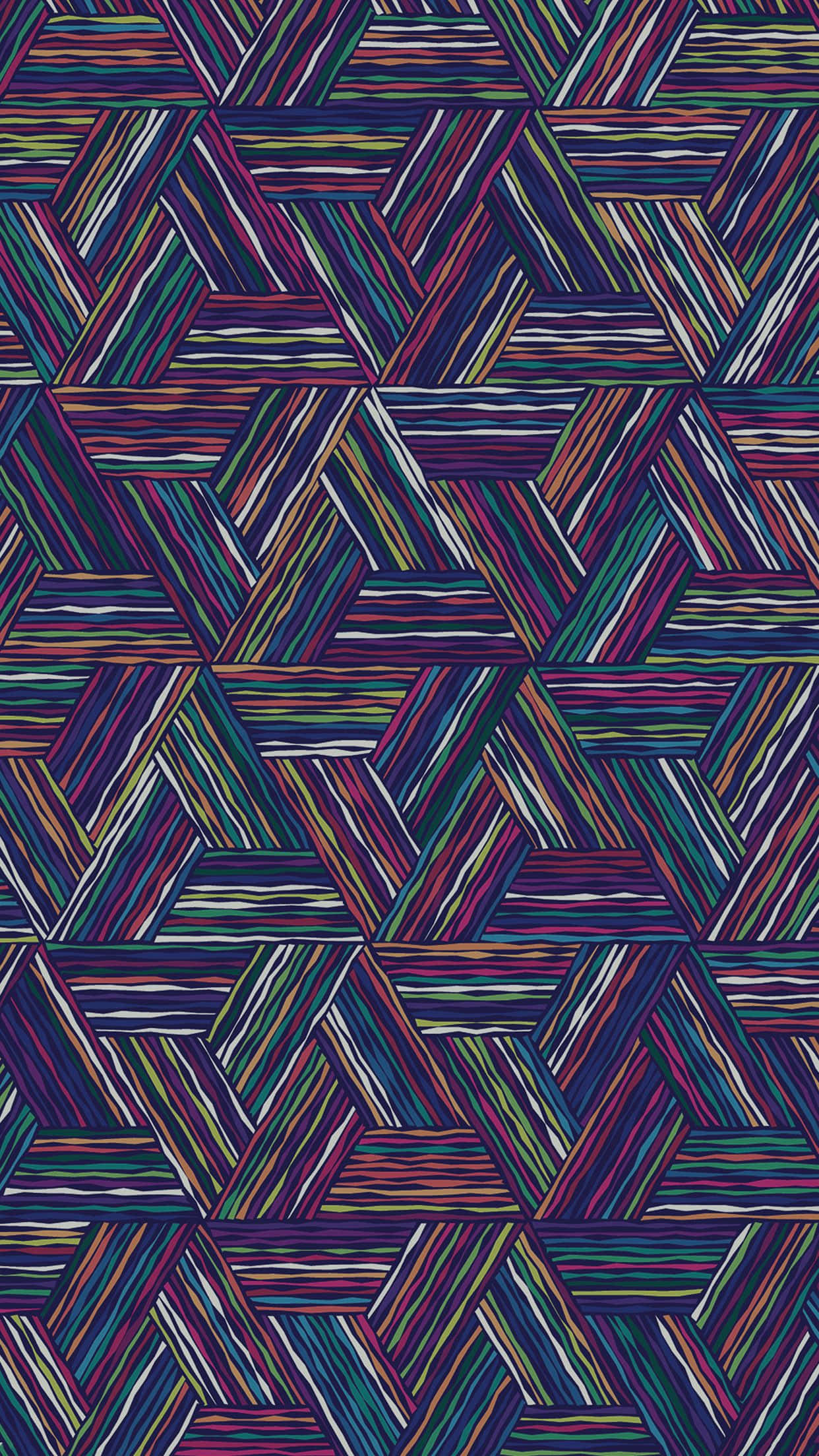 graphic design 桌布 壁紙 — 充滿活力的多色幾何圖案，帶有深紫色、藍綠色和洋紅色的互鎖三角形和波浪條紋。