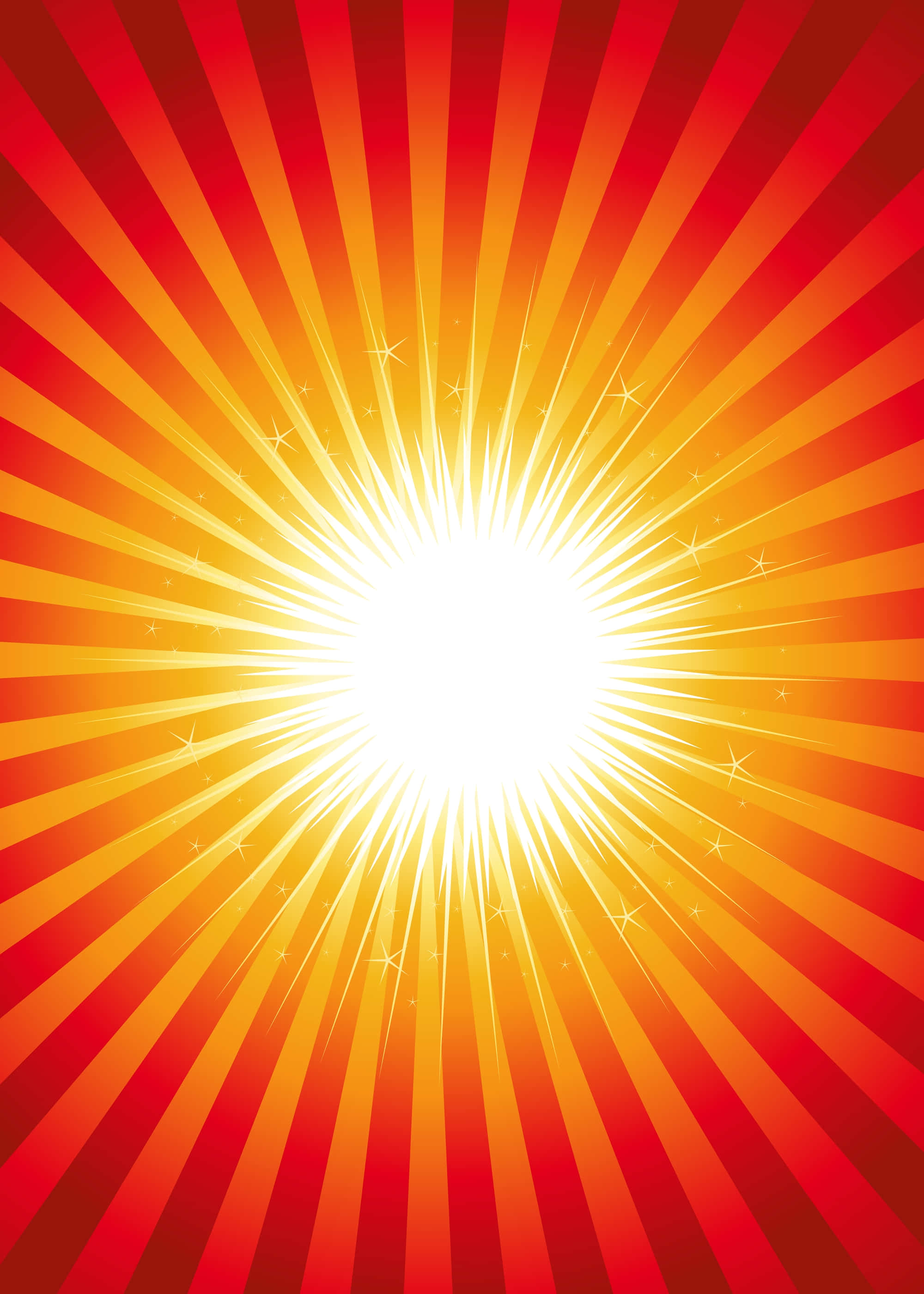 flashy 桌布 壁紙 — 充滿活力的太陽光芒從明亮的白色中心散發出火紅橙色的光線和閃爍的星星。