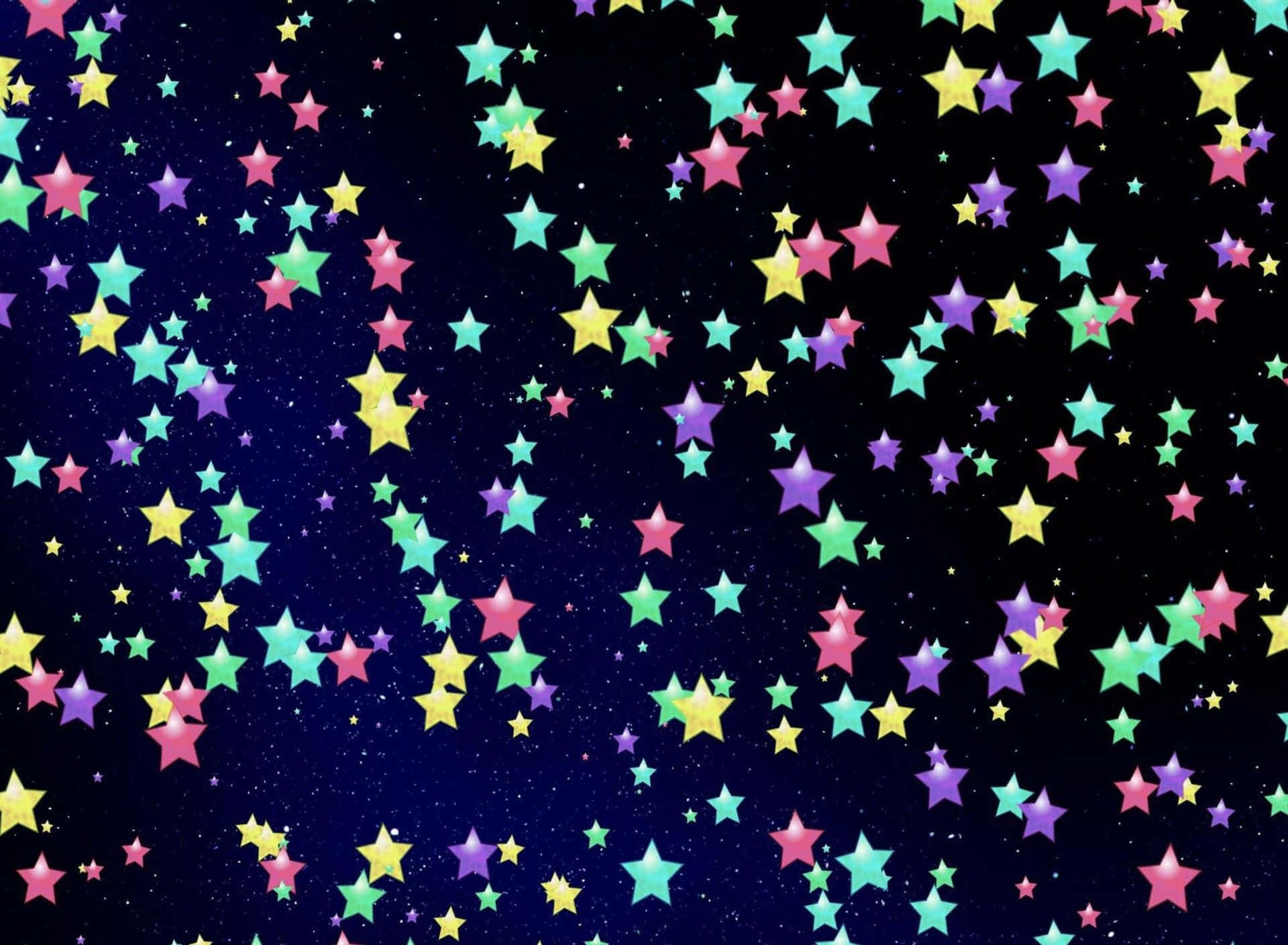 Stars 桌布 壁紙 — 充滿活力的宇宙場景，深藍色夜空中散佈著五彩繽紛的星星。