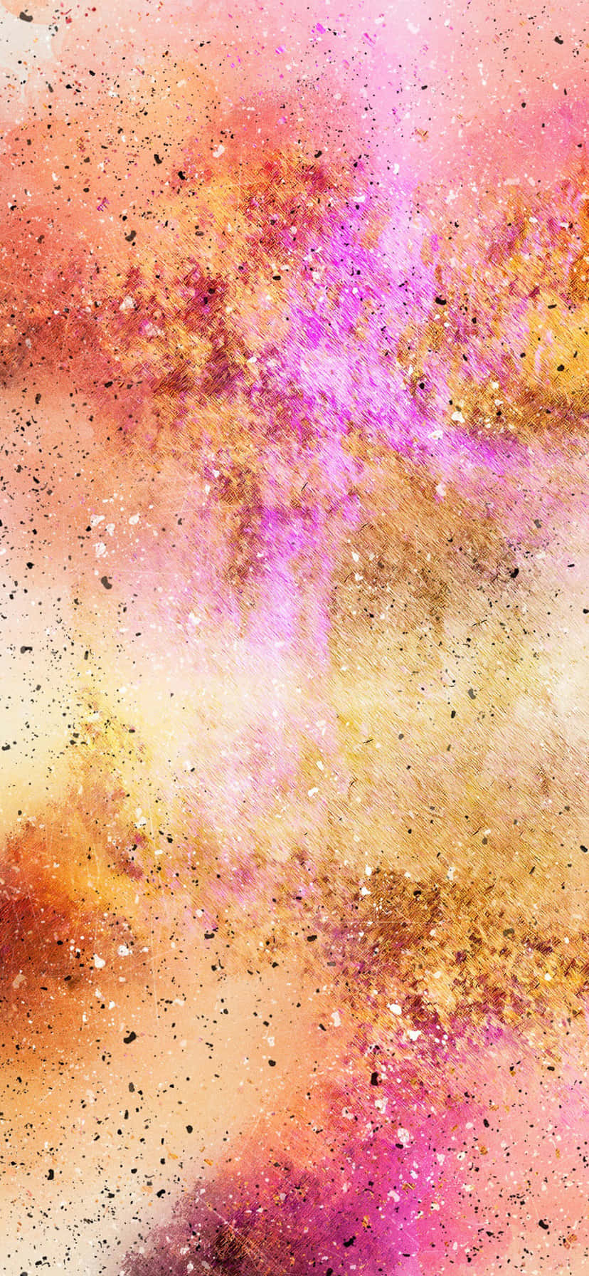 828x1792 桌布 壁紙 — 充滿活力的宇宙塵埃在粉紅金和紫色中旋轉，帶有閃爍的微粒，背景為柔和的漸變色。
